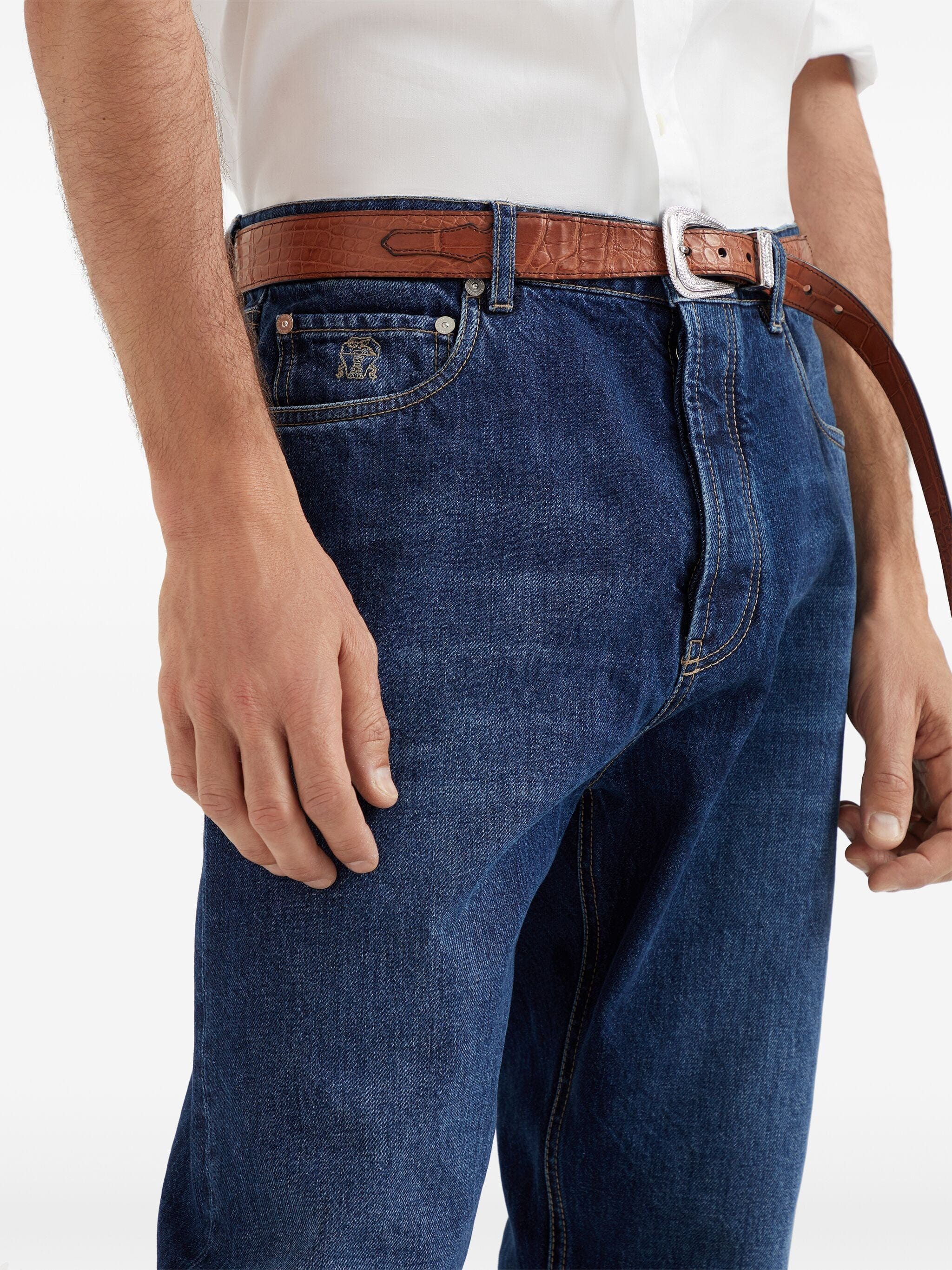 Brunello Cucinelli Logo-Stitched Tapered Jeans