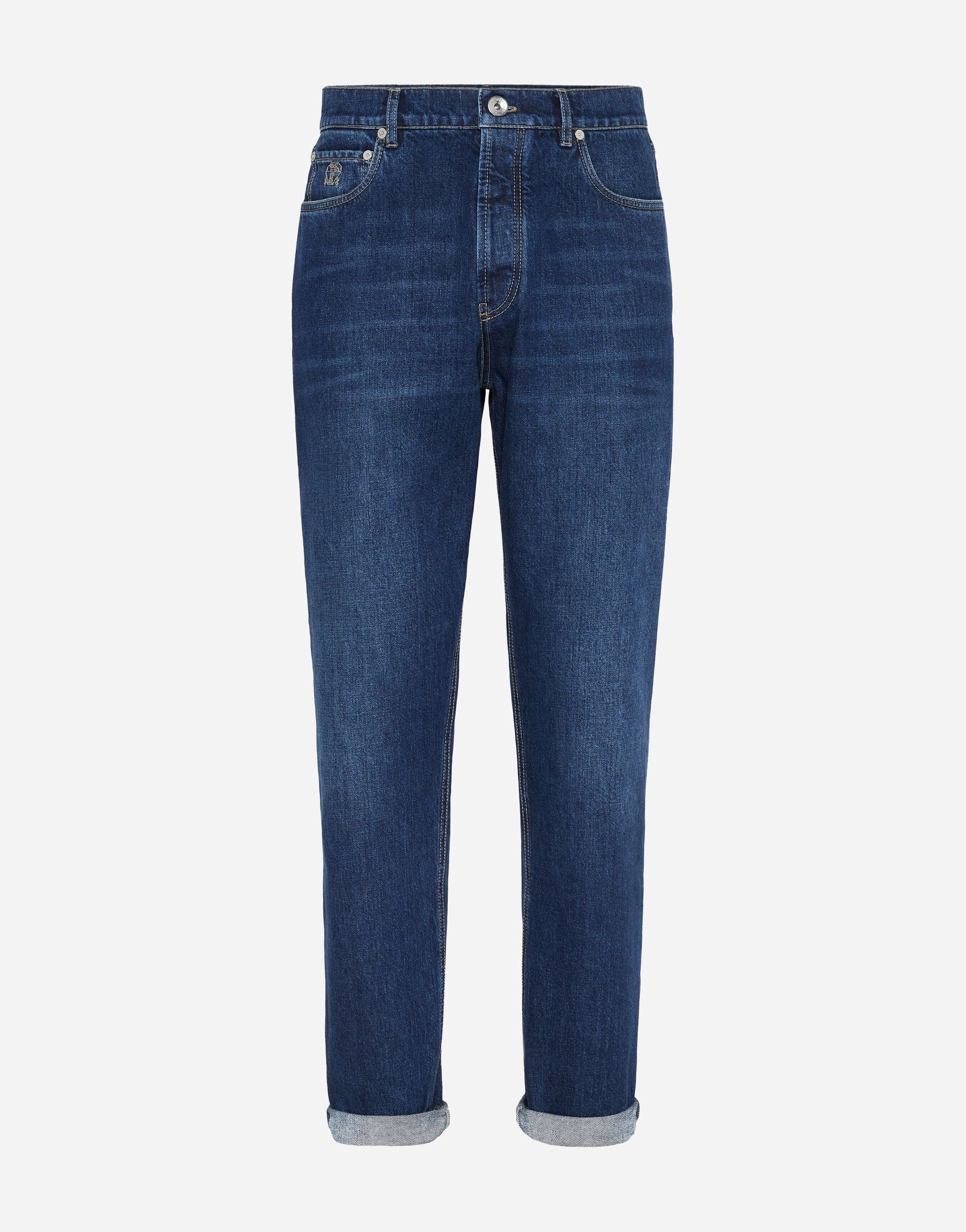 Brunello Cucinelli Logo-Stitched Tapered Jeans