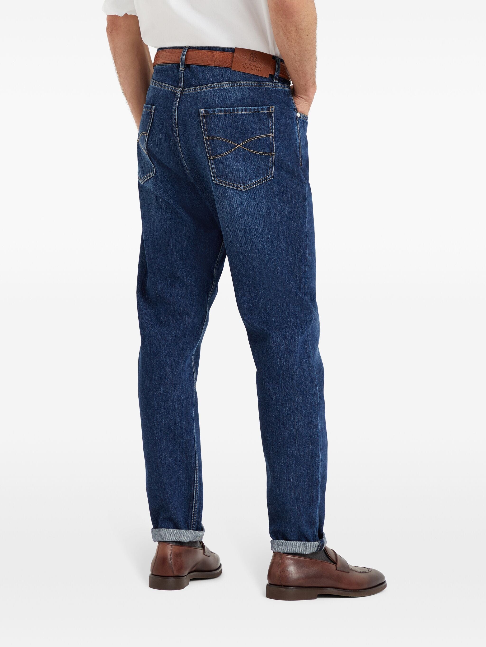 Brunello Cucinelli Logo-Stitched Tapered Jeans