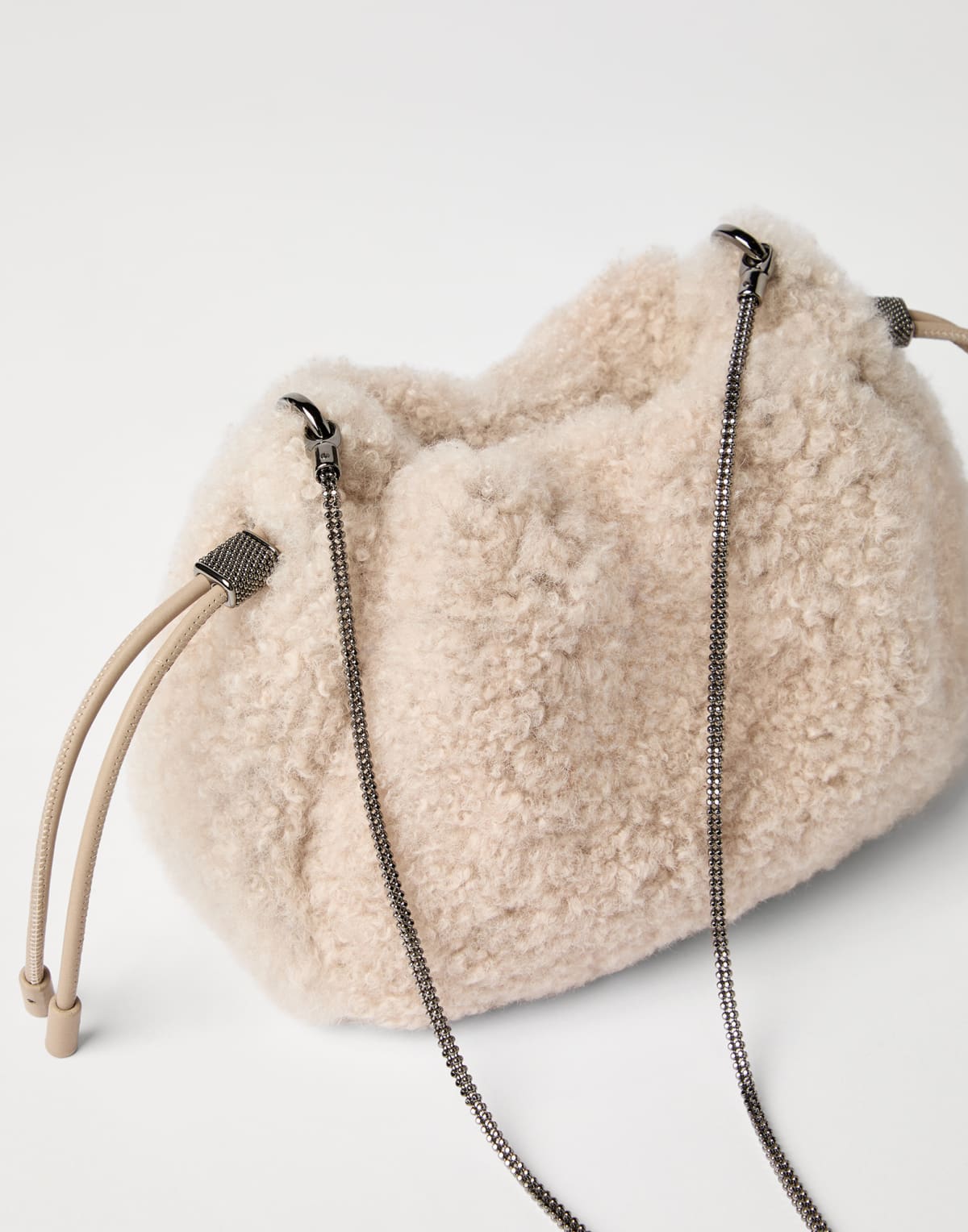Brunello Cucinelli Mellow Fuzzy Shearling Mini Bucket Bag