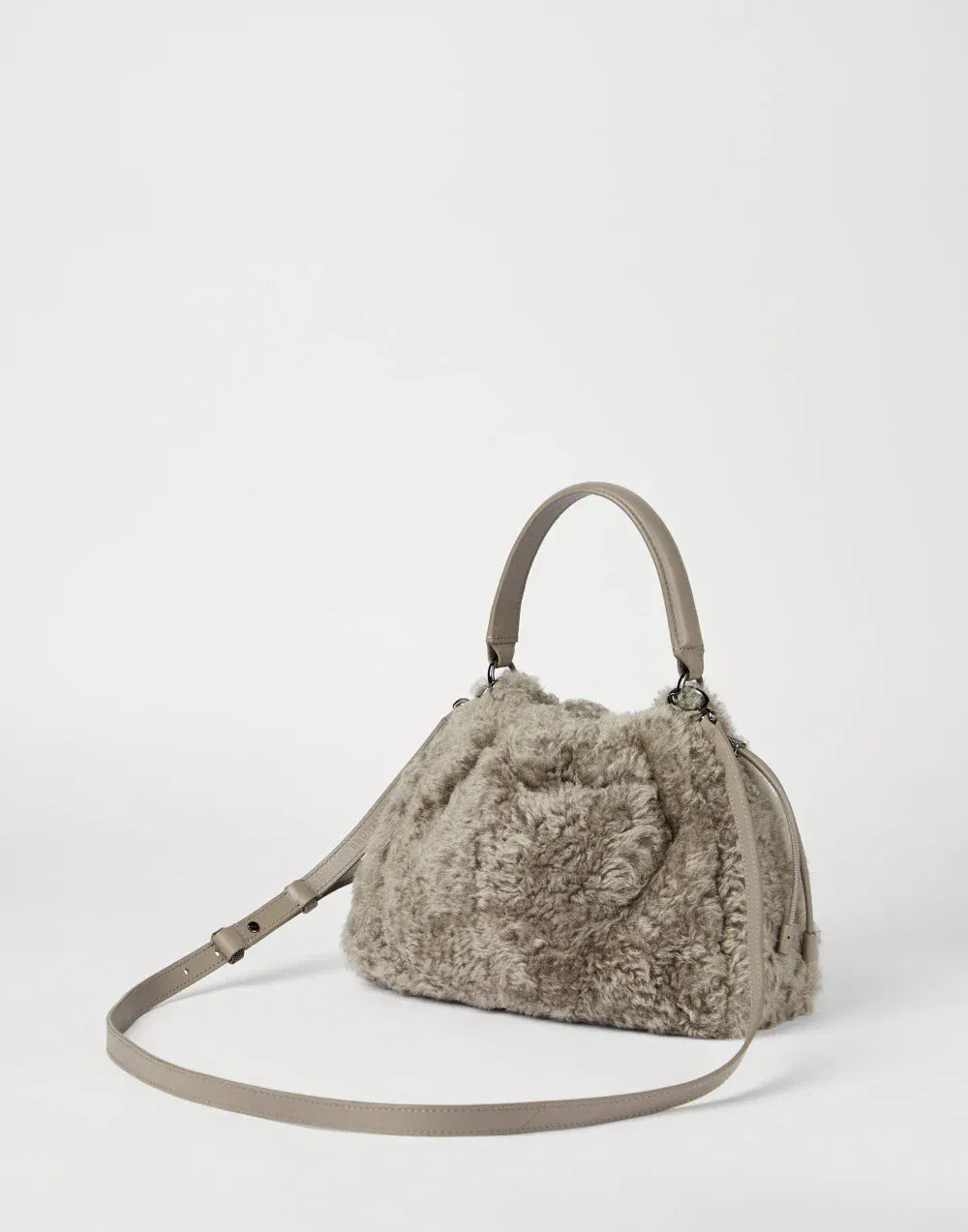 Brunello Cucinelli Mellow Fuzzy Shearling Small Bucket Bag