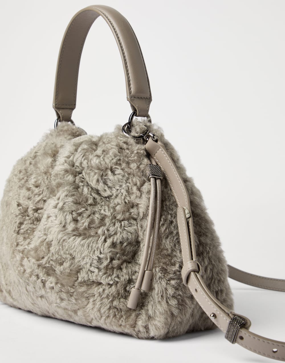 Brunello Cucinelli Mellow Fuzzy Shearling Small Bucket Bag
