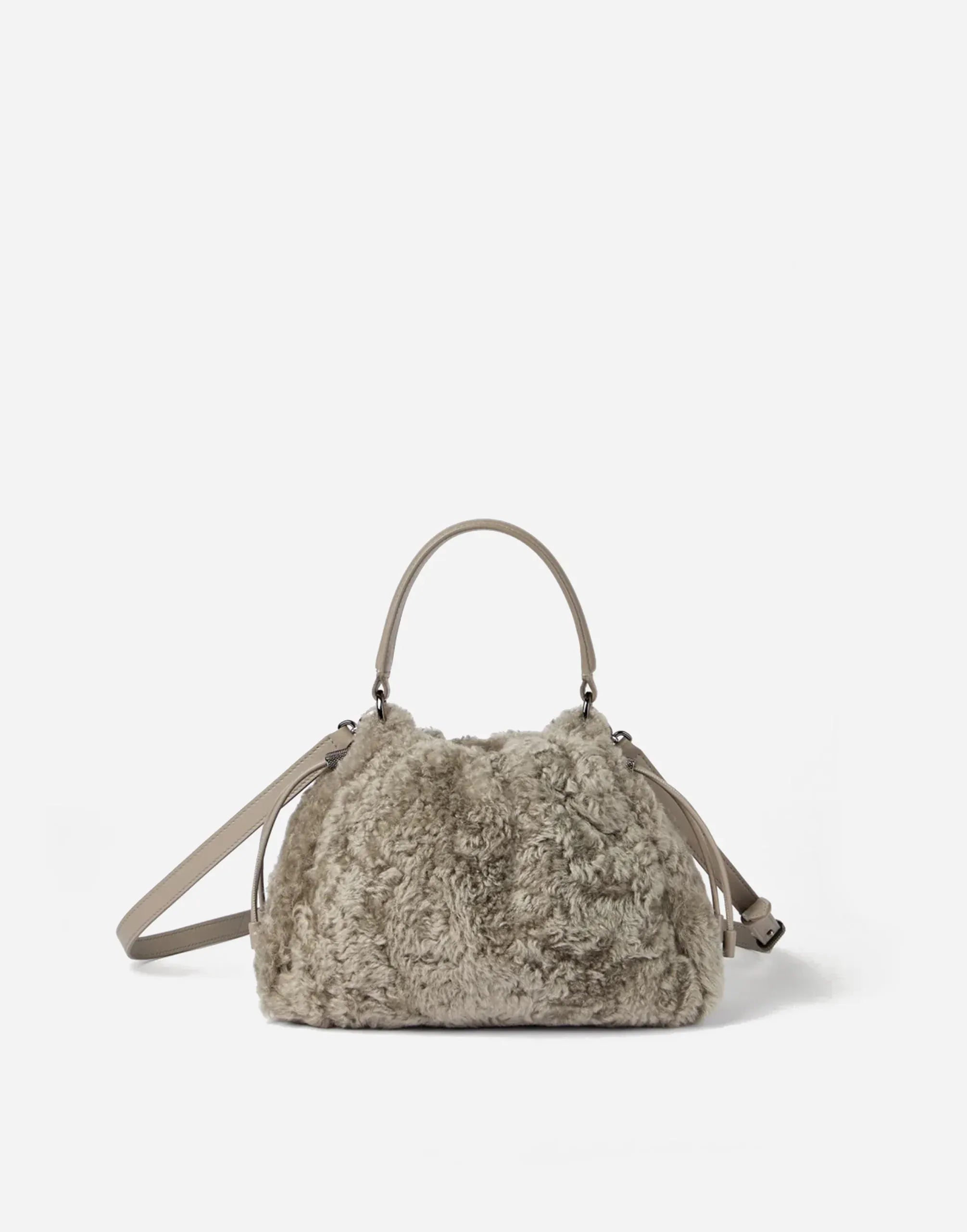 Brunello Cucinelli Mellow Fuzzy Shearling Small Bucket Bag
