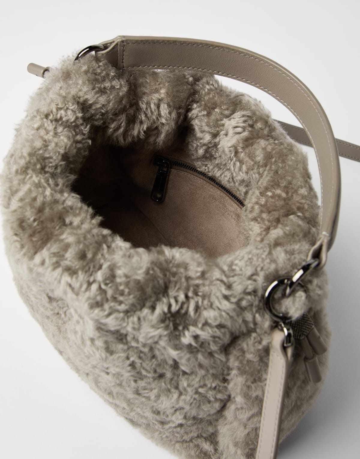 Brunello Cucinelli Mellow Shearling Small Bucket Bag