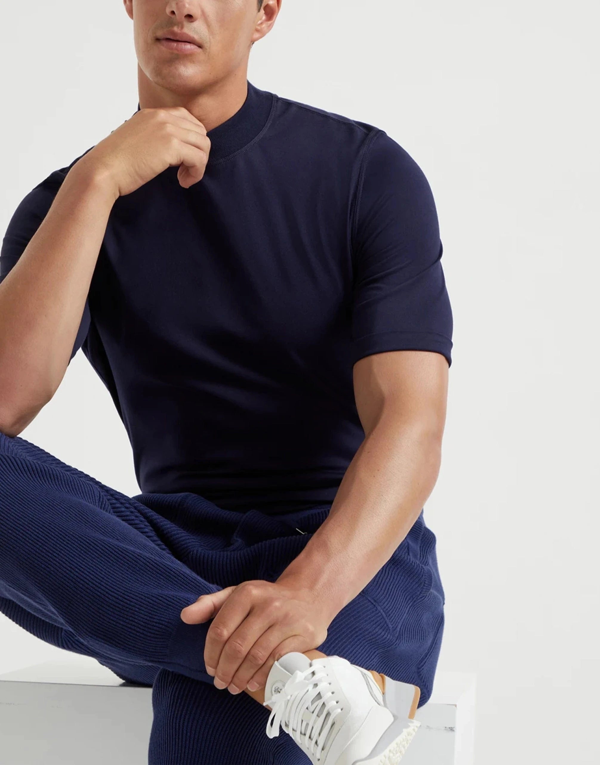 BRUNELLO CUCINELLI BLUE COTTON T-SHIRT BRUNELLO CUCINELLI BLUE COTTON T-SHIRT