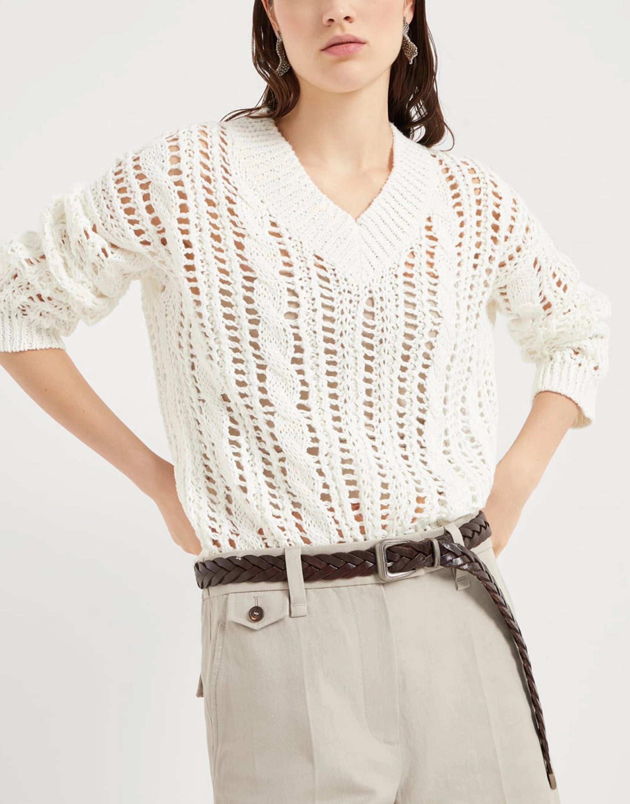 Brunello Cucinelli Monili-Embellished Braided Leather Belt