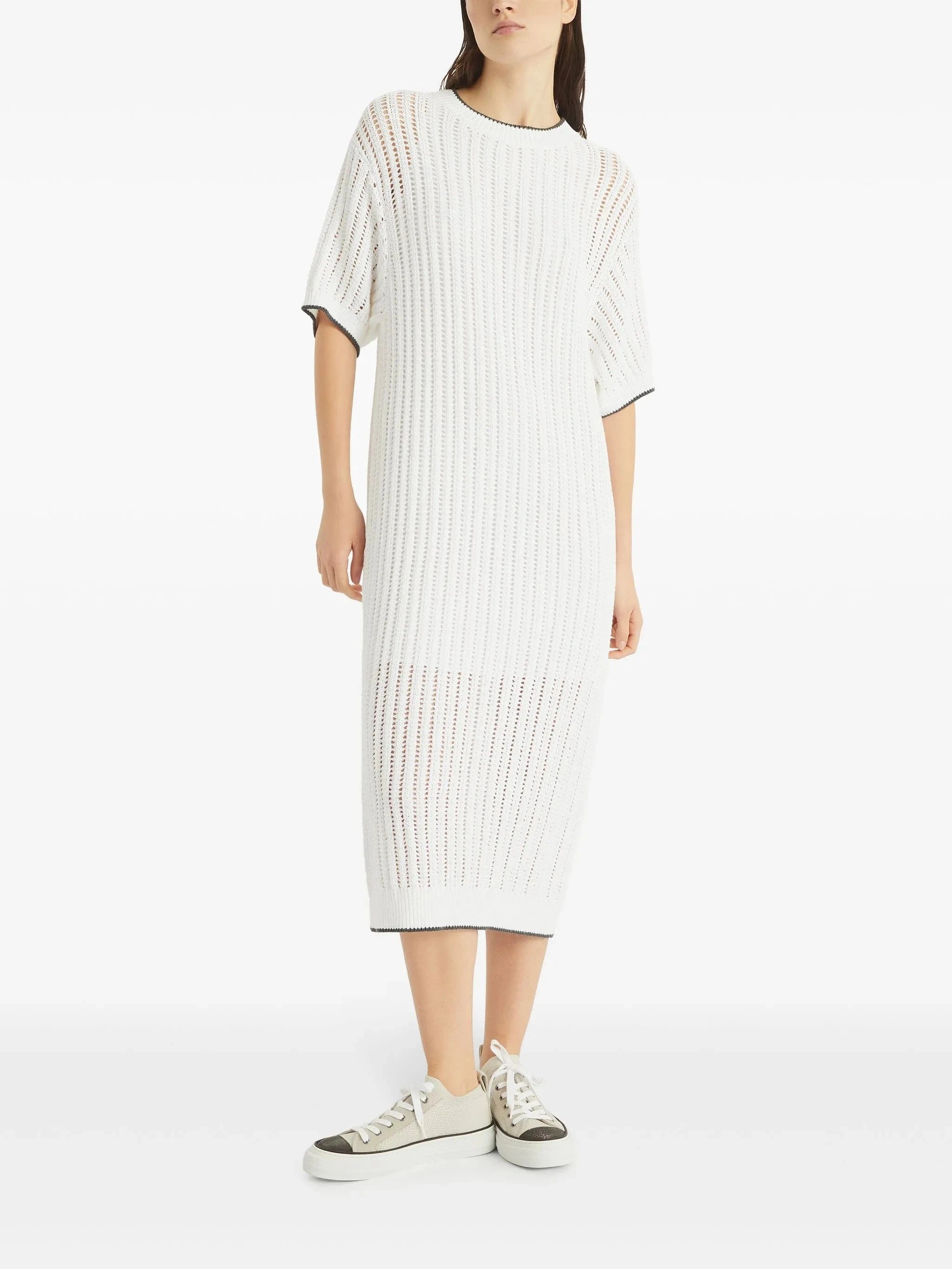 Brunello Cucinelli Monili-Embellished Openwork Knit Dress