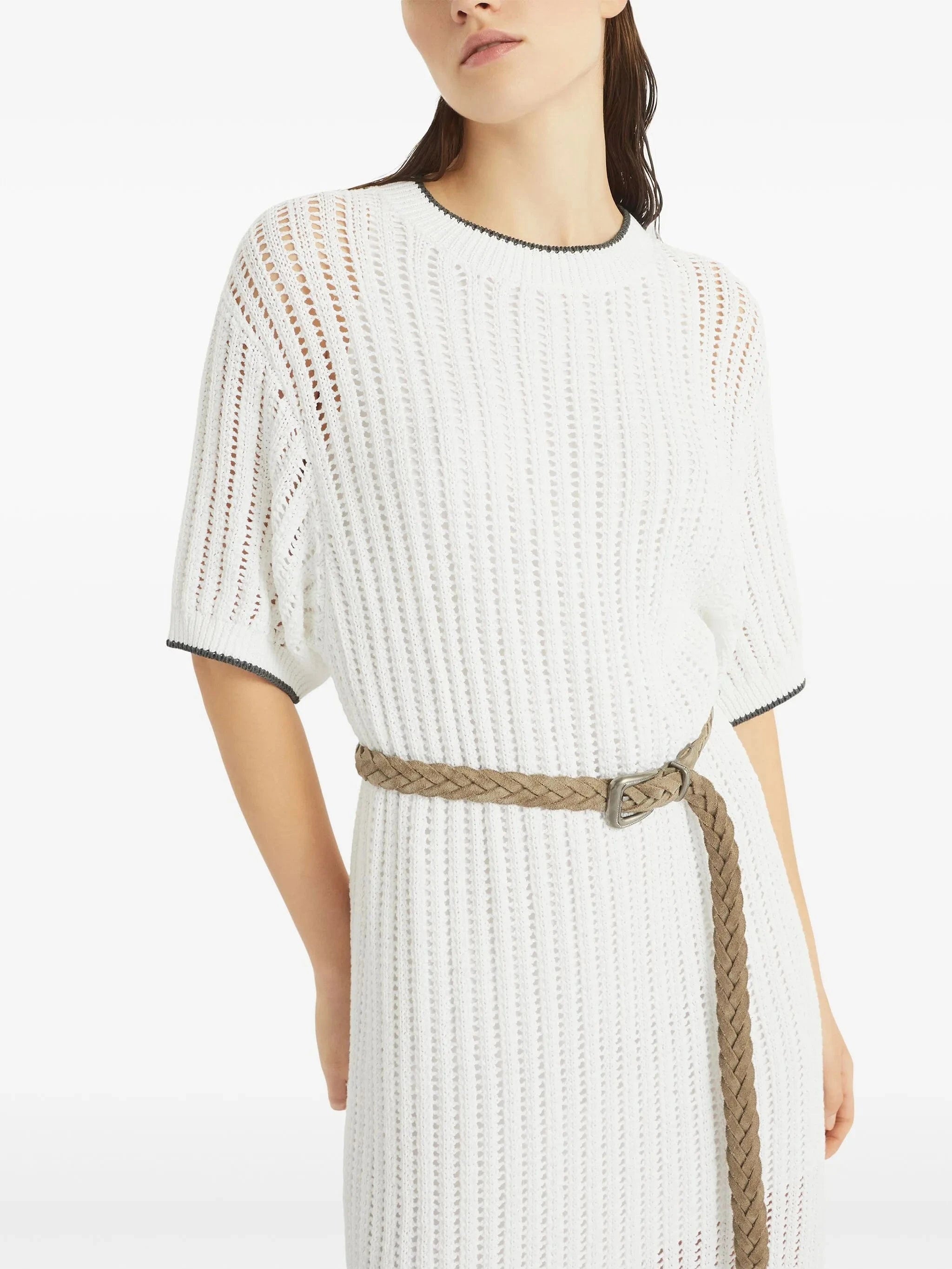 Brunello Cucinelli Monili-Embellished Openwork Knit Dress