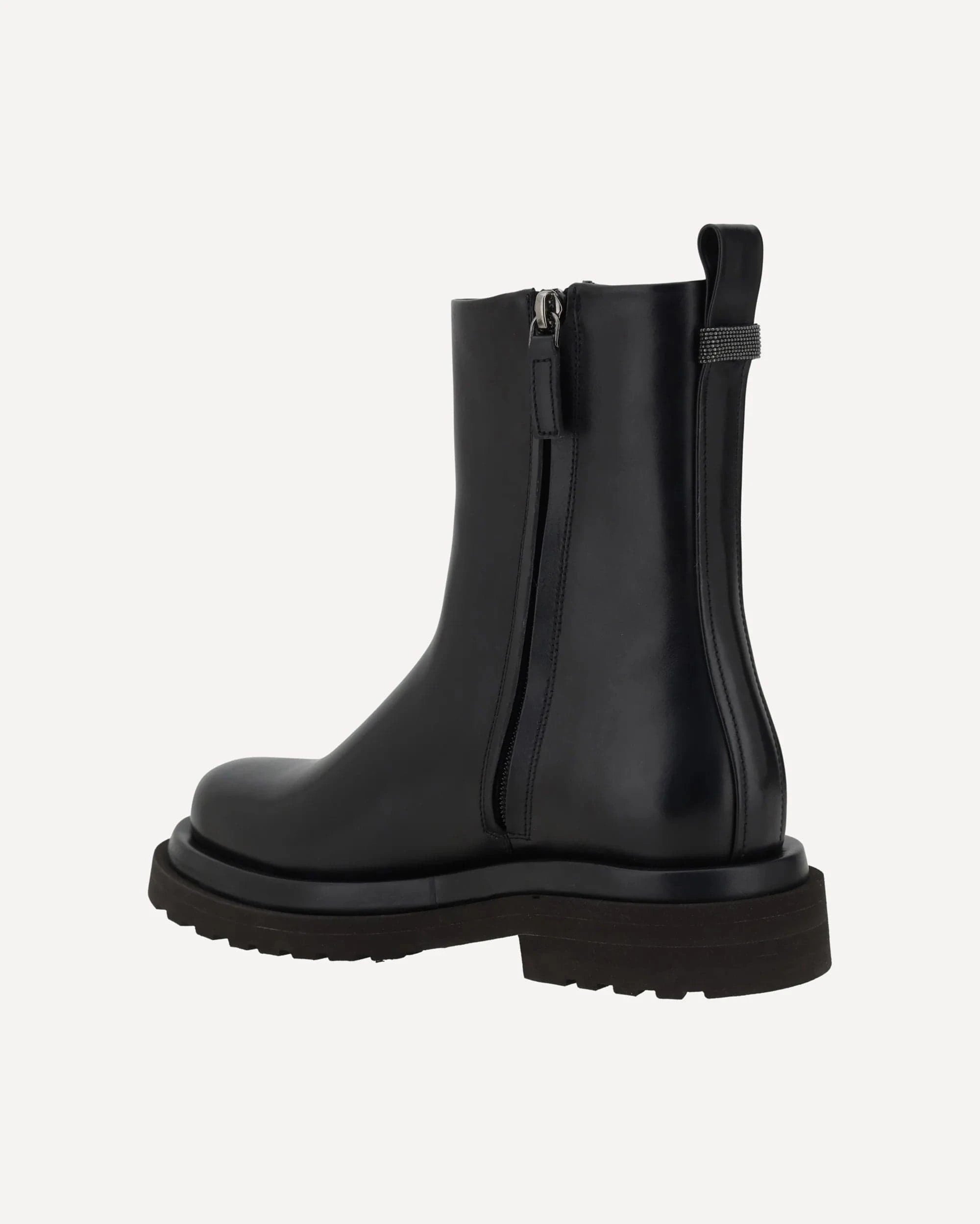 Brunello Cucinelli Monili-Tab Leather Ankle Boots