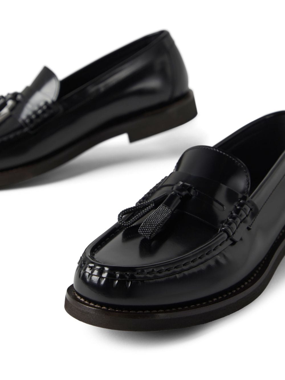 Brunello Cucinelli Monili-Tassel Polished Leather Loafers