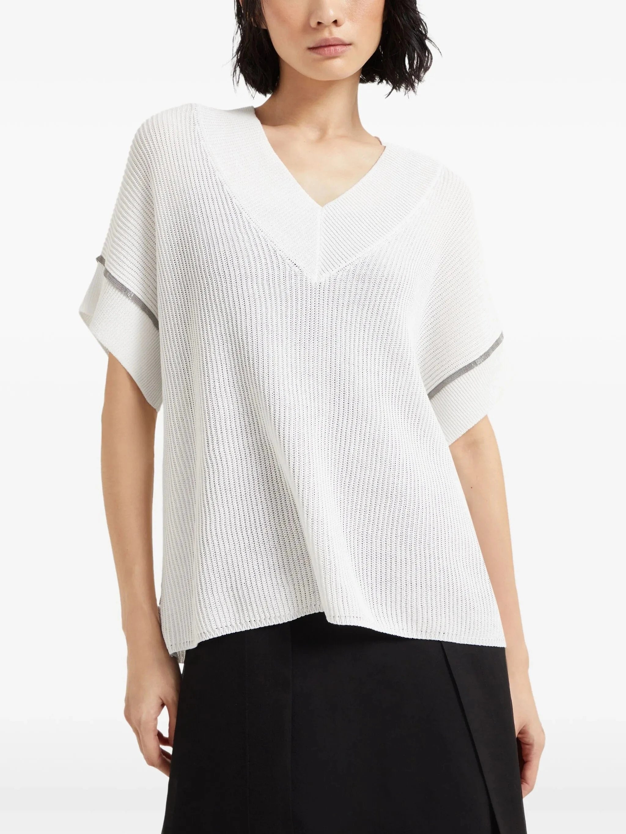 Brunello Cucinelli Monili-Trim Rib Knit T-Shirt