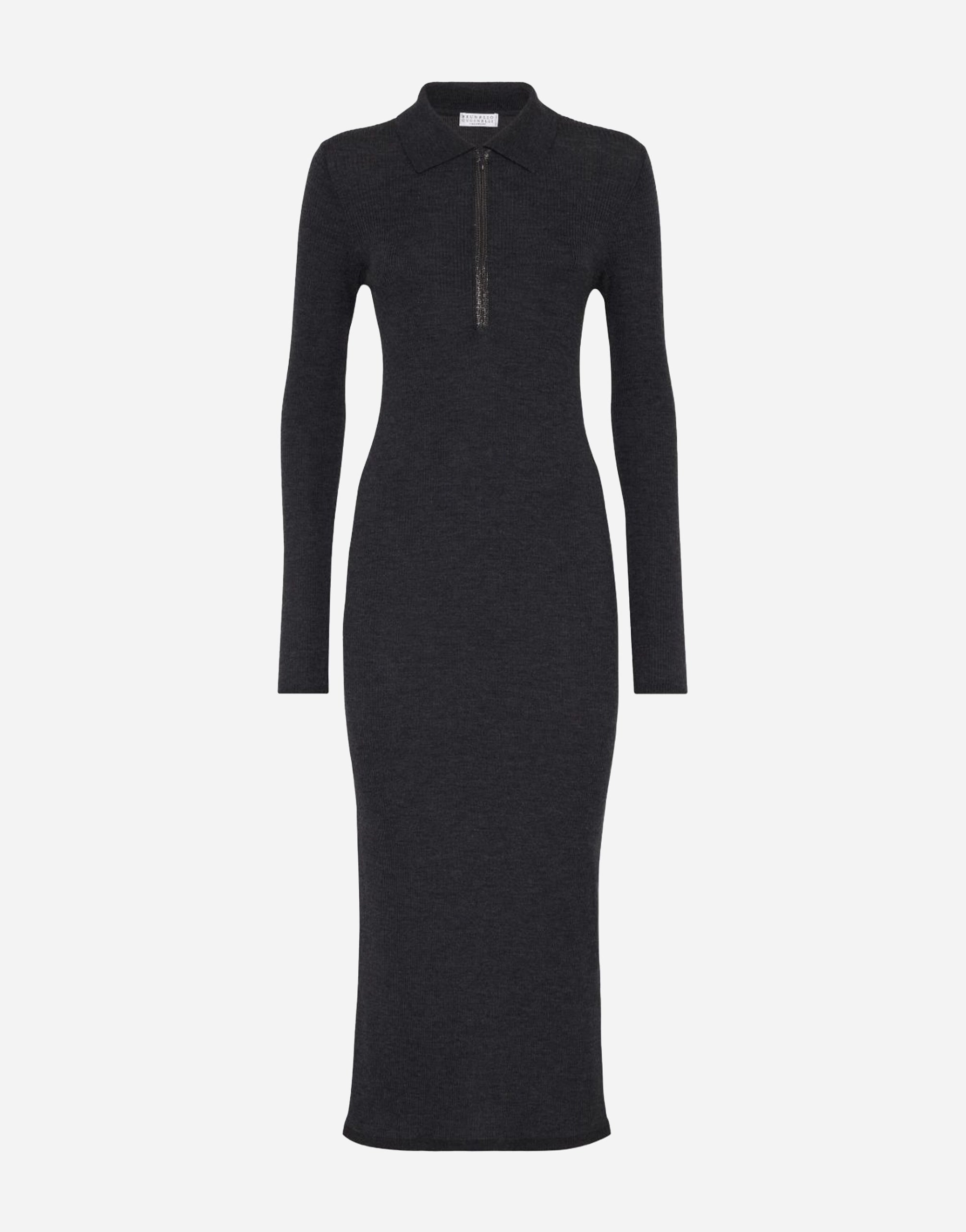 Brunello Cucinelli Monili-Trim Ribbed Midi Dress