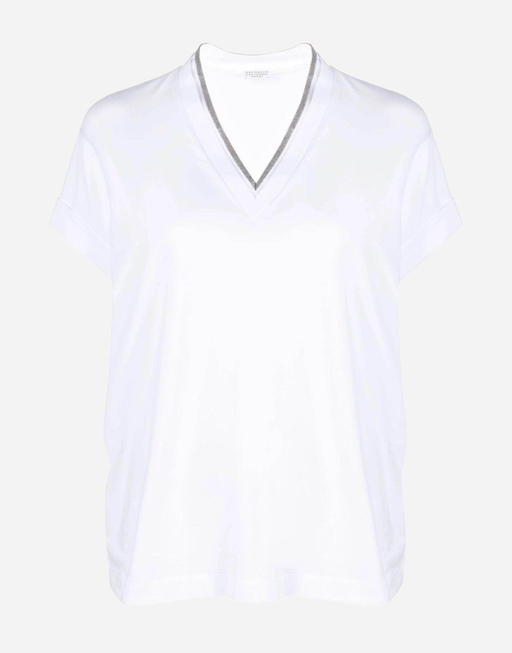 Brunello Cucinelli Monili-Trim V-Neck T-Shirt | Sendegaro