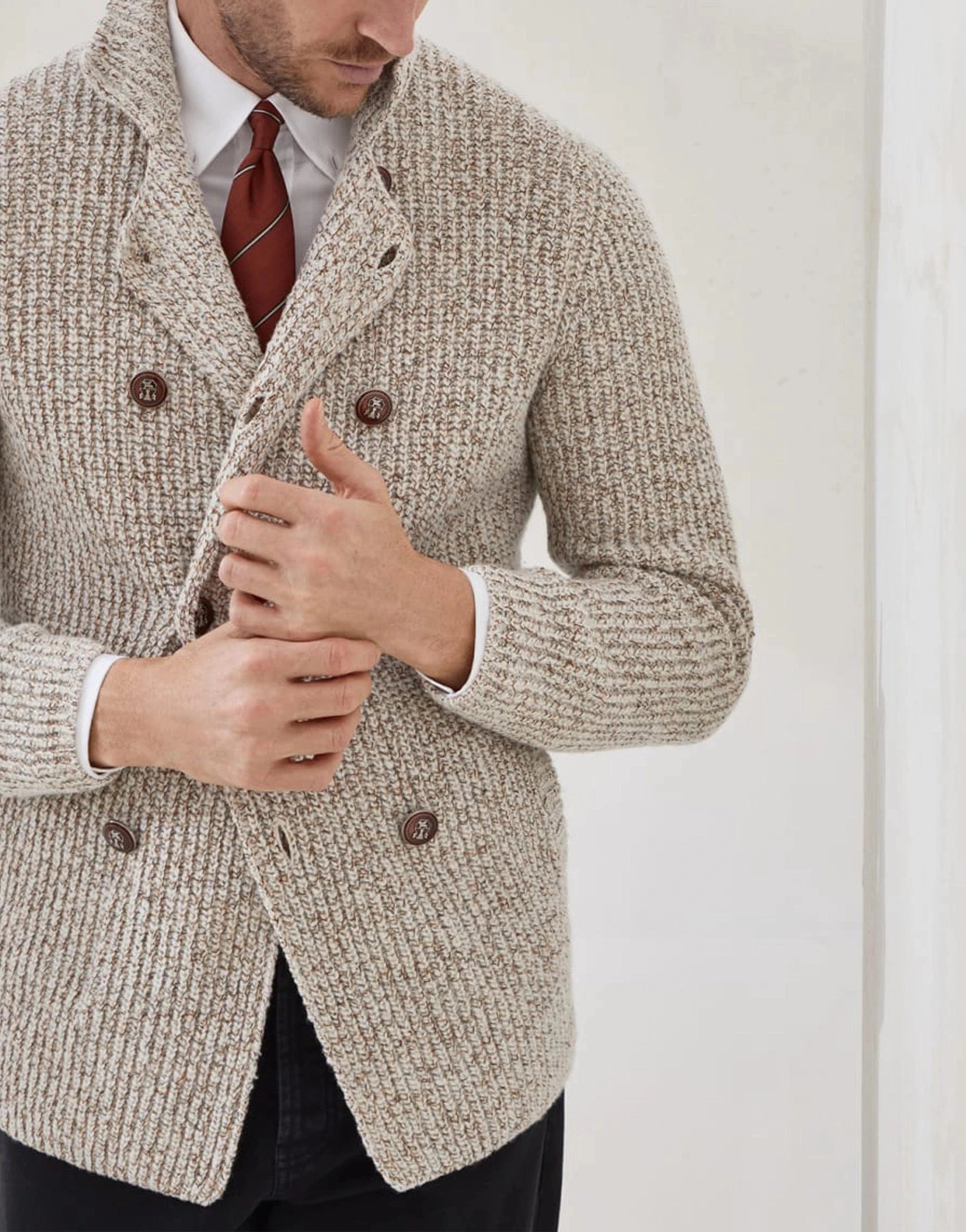 Brunello Cucinelli Mouliné Wool-Silk Blend Cardigan