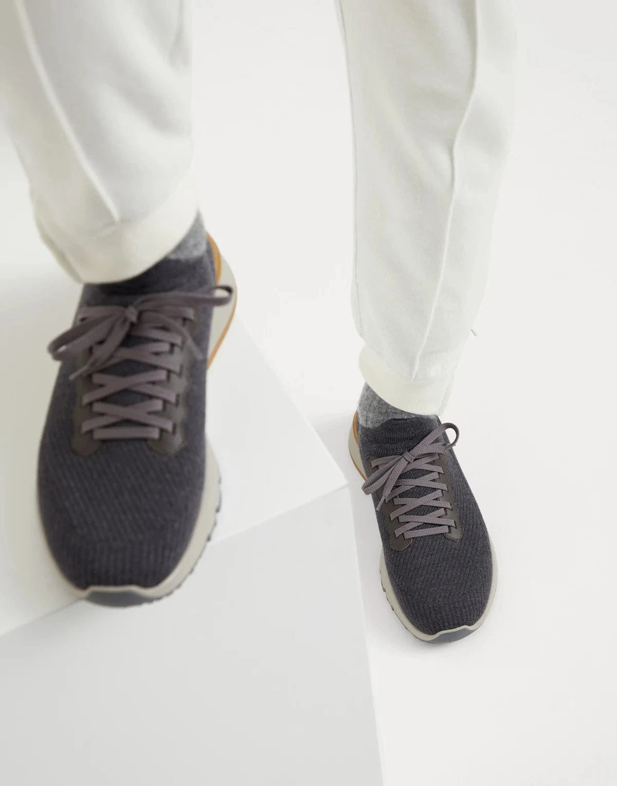 Brunello Cucinelli Multicolor Wool Knit Leather Sneakers