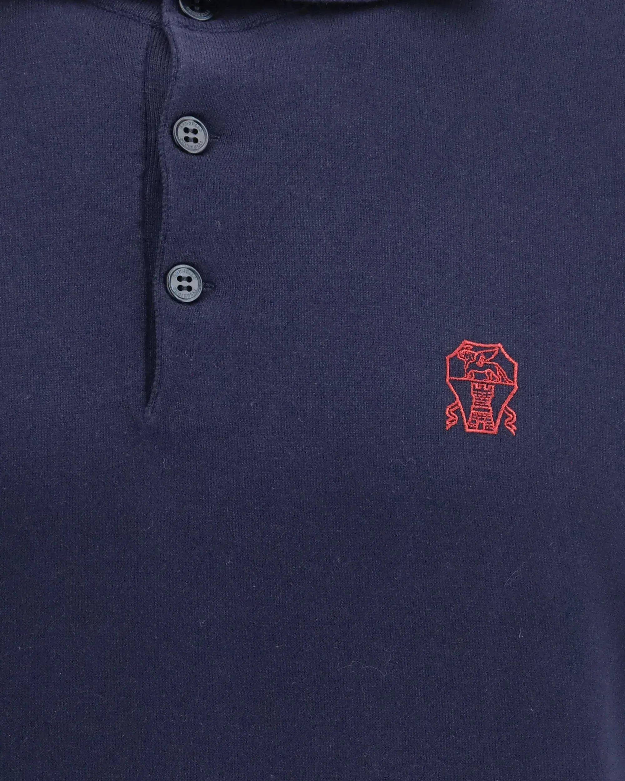 Polo de punto de algodón azul marino con logo Brunello Cucinelli