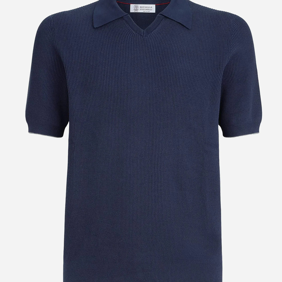 Brunello Cucinelli Polo em Malha Canelada de Algodão Azul Marinho