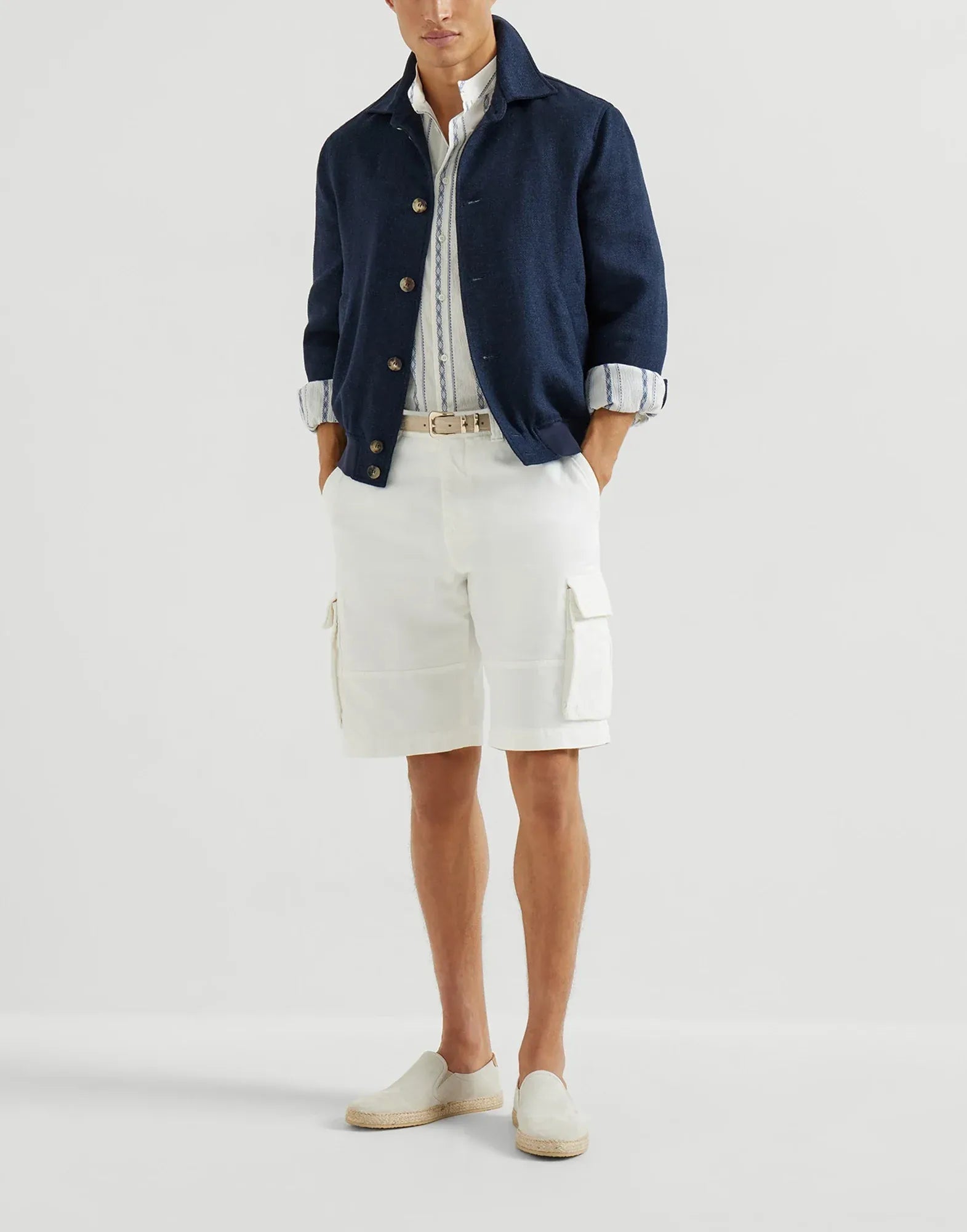 Brunello Cucinelli Navy Blue Silk-Blend Hopsack Jacket
