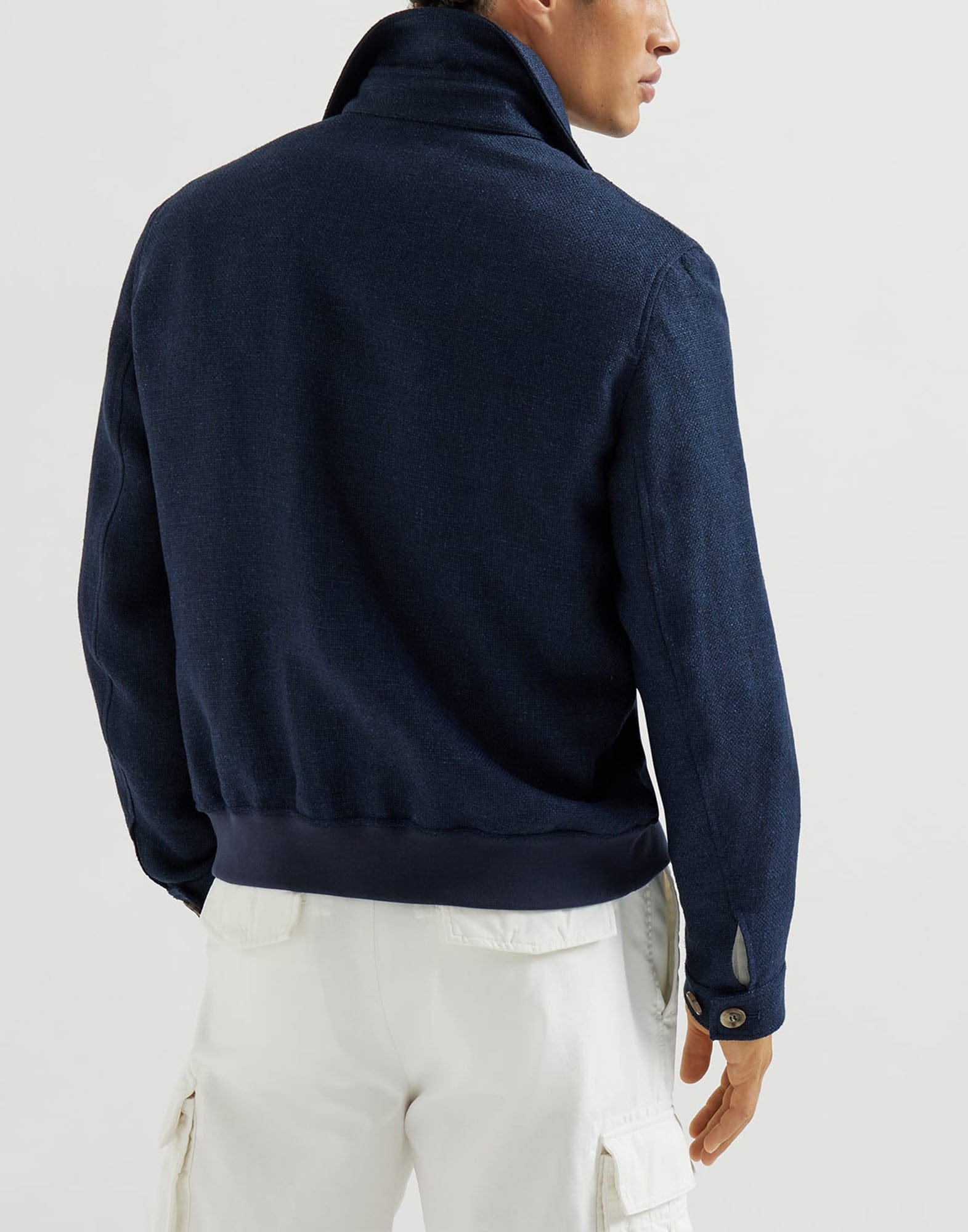 Brunello Cucinelli Navy Blue Silk-Blend Hopsack Jacket