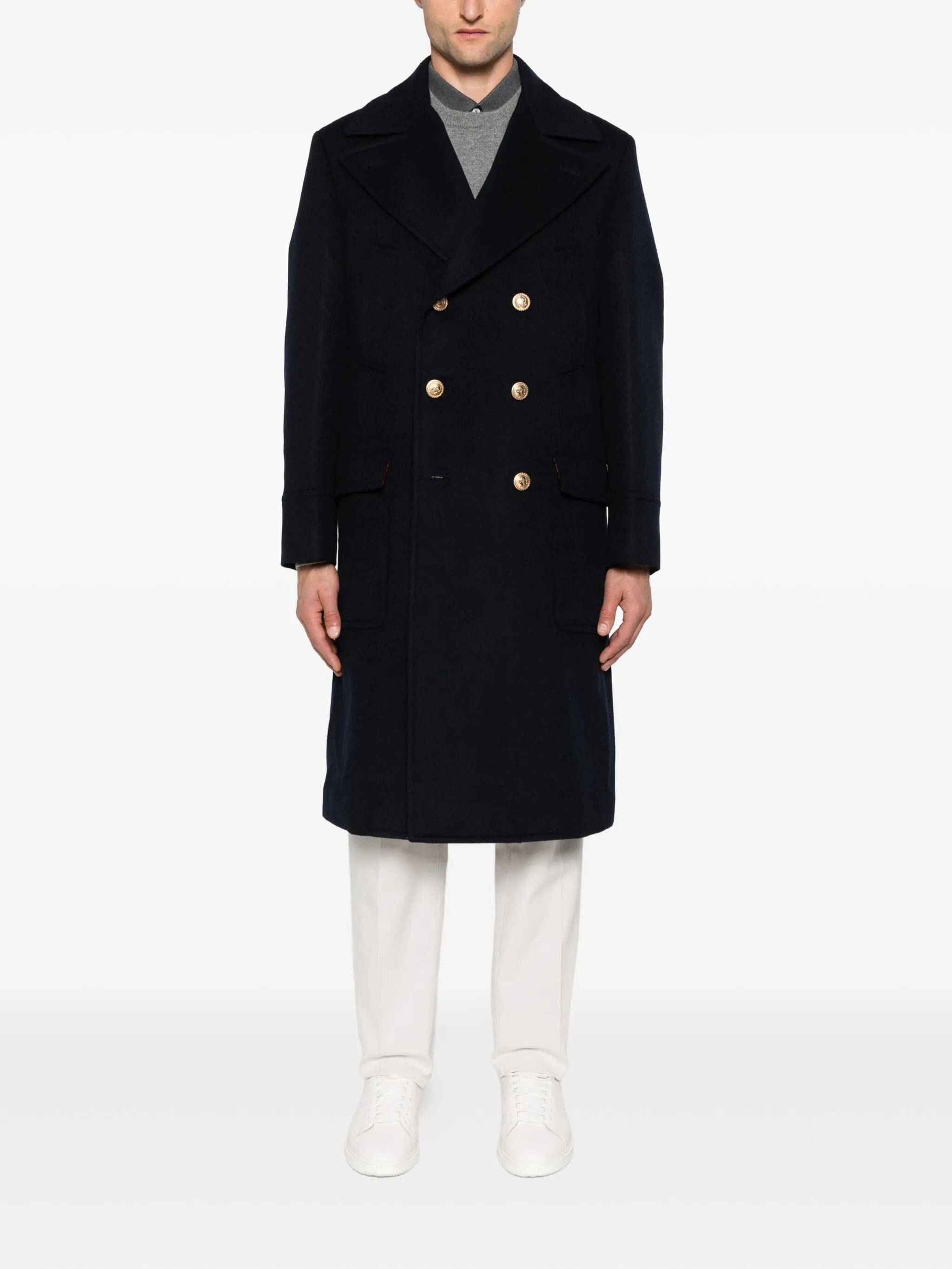 Brunello Cucinelli Navy Double-Breasted Coat