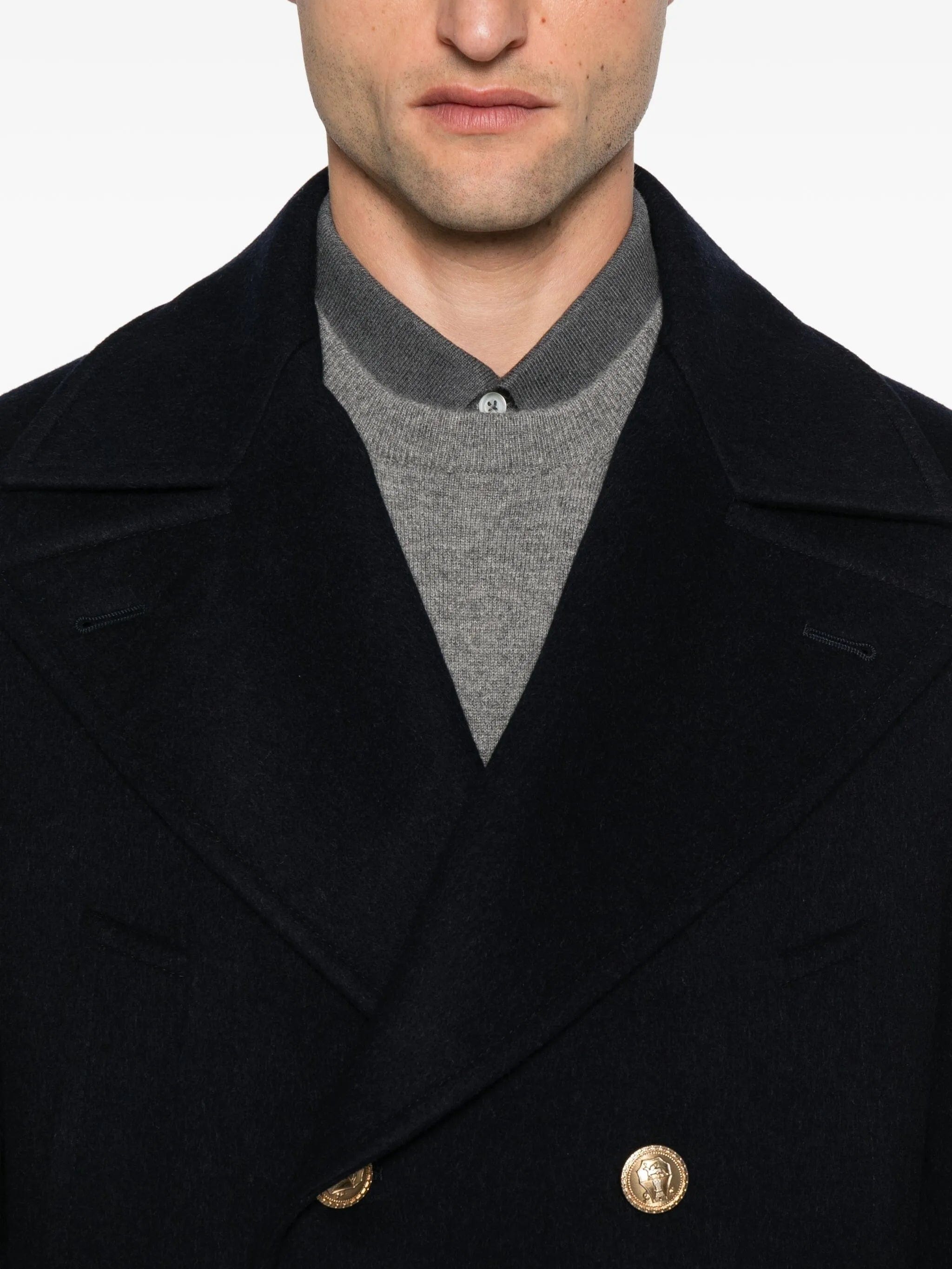 Brunello Cucinelli Navy Double-Breasted Coat
