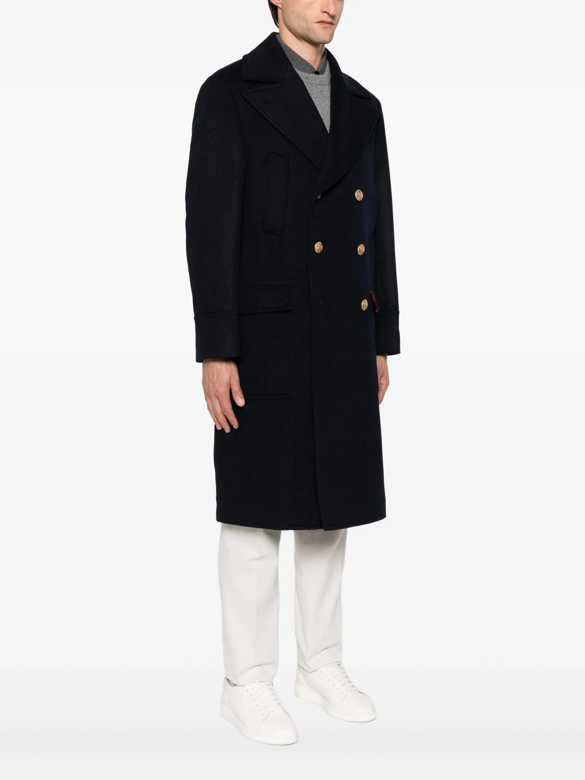 Brunello Cucinelli Navy Double-Breasted Coat | Sendegaro JP