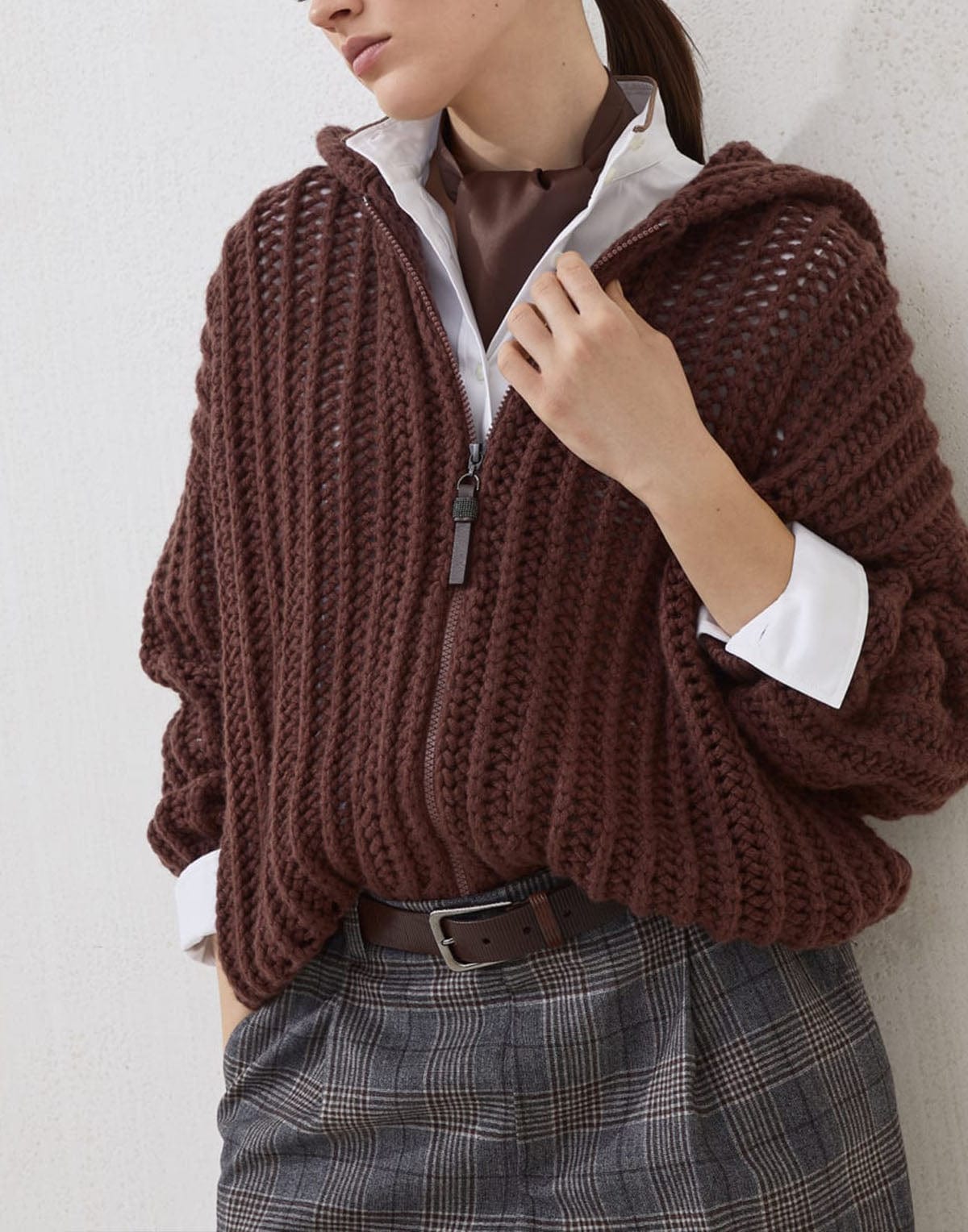 Brunello Cucinelli Openwork Rib Cashmere Hoodie