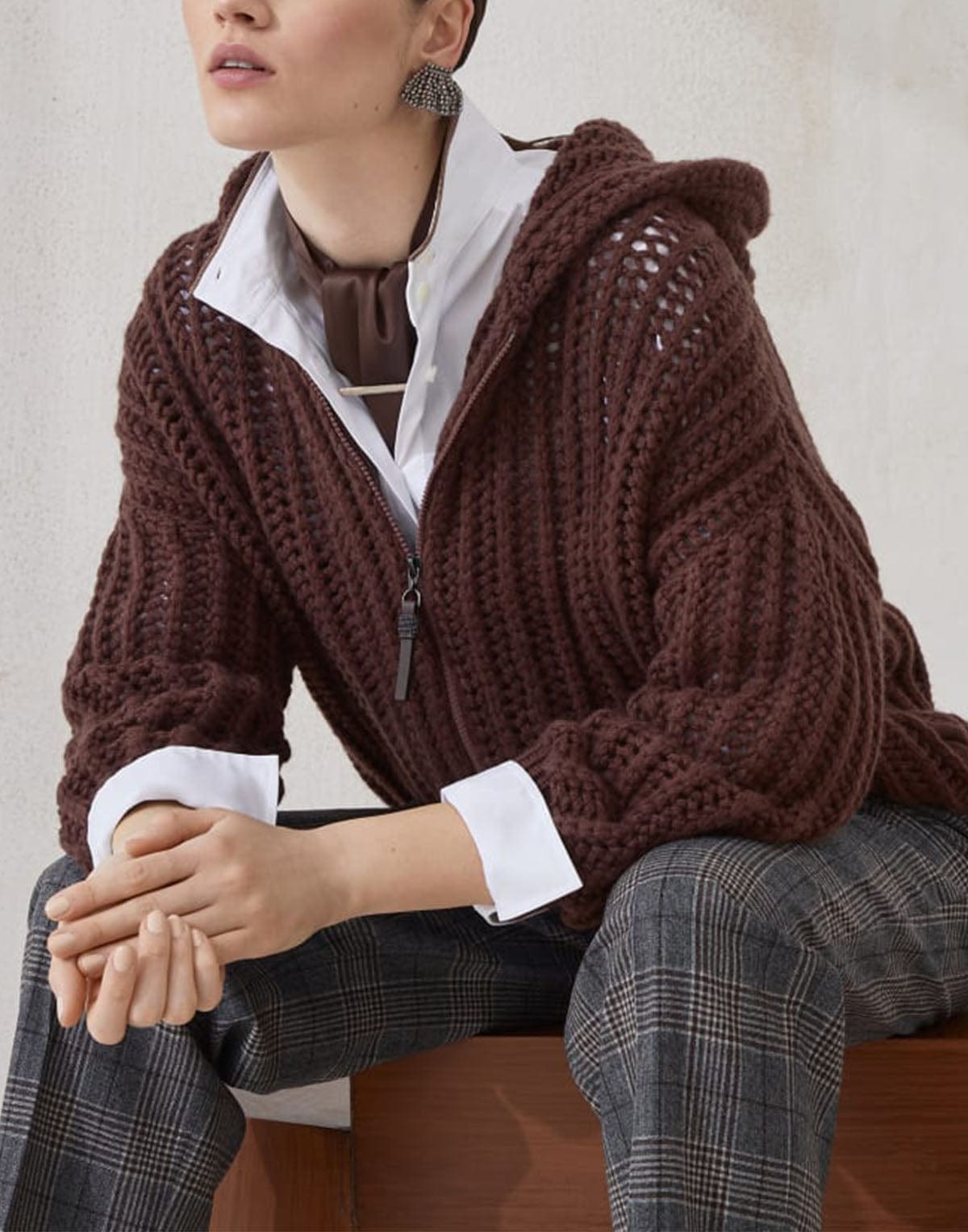 Brunello Cucinelli Openwork Rib Cashmere Hoodie