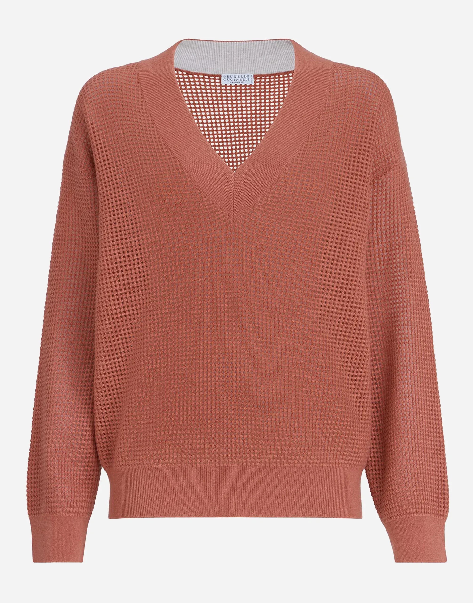 Brunello Cucinelli Orange Cashmere Net Sweater