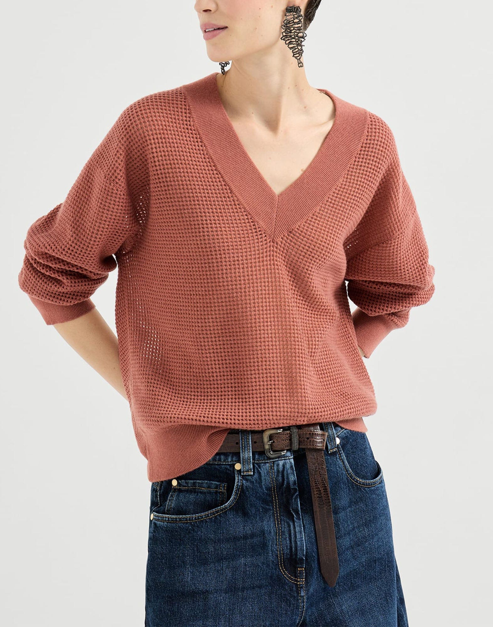 Brunello Cucinelli Orange Cashmere Net Sweater | Sendegaro AU