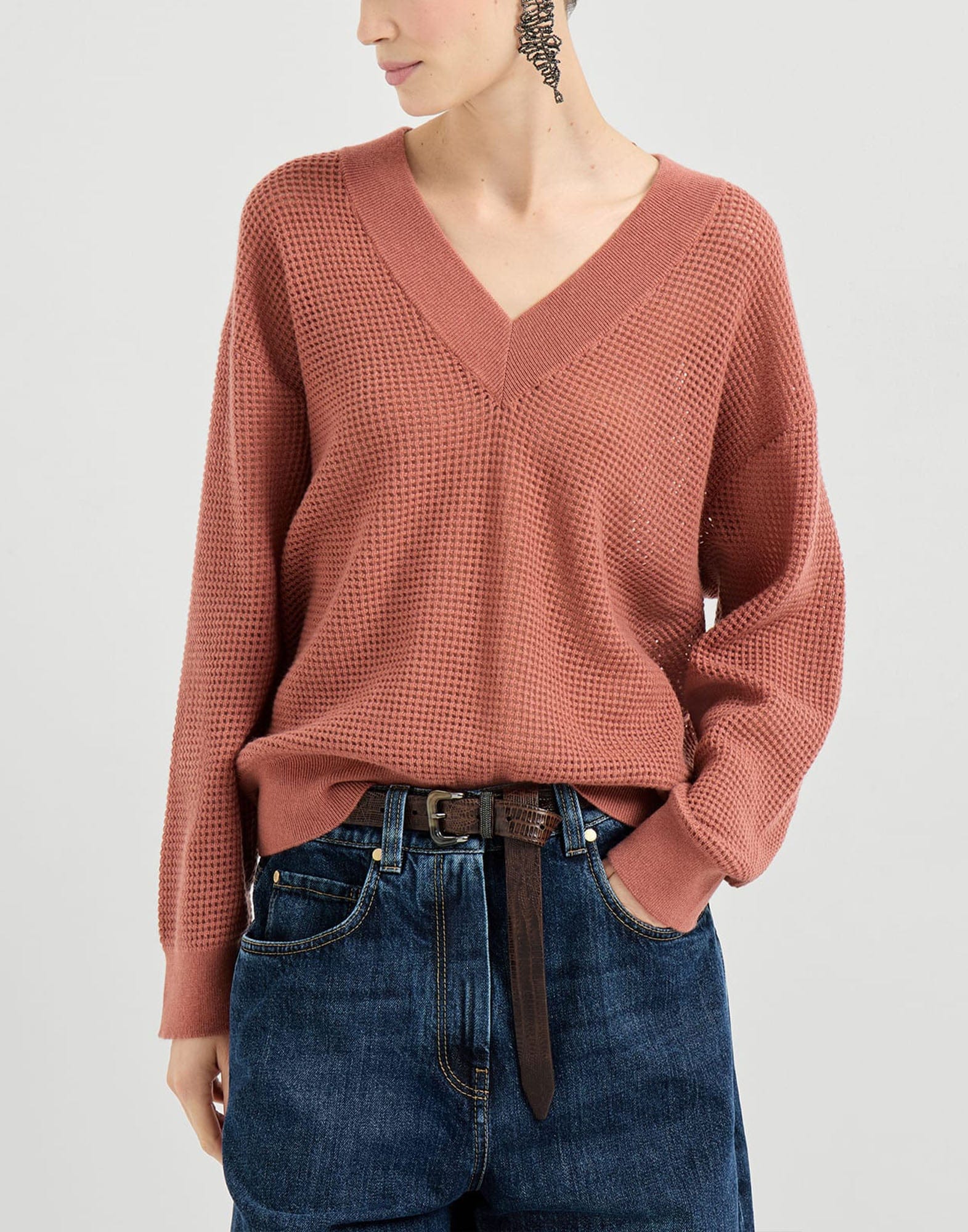 Brunello Cucinelli Orange Cashmere Net Sweater