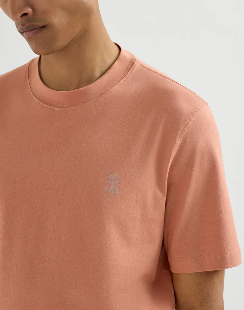 Brunello Cucinelli Orange Cotton Logo Jersey T-Shirt