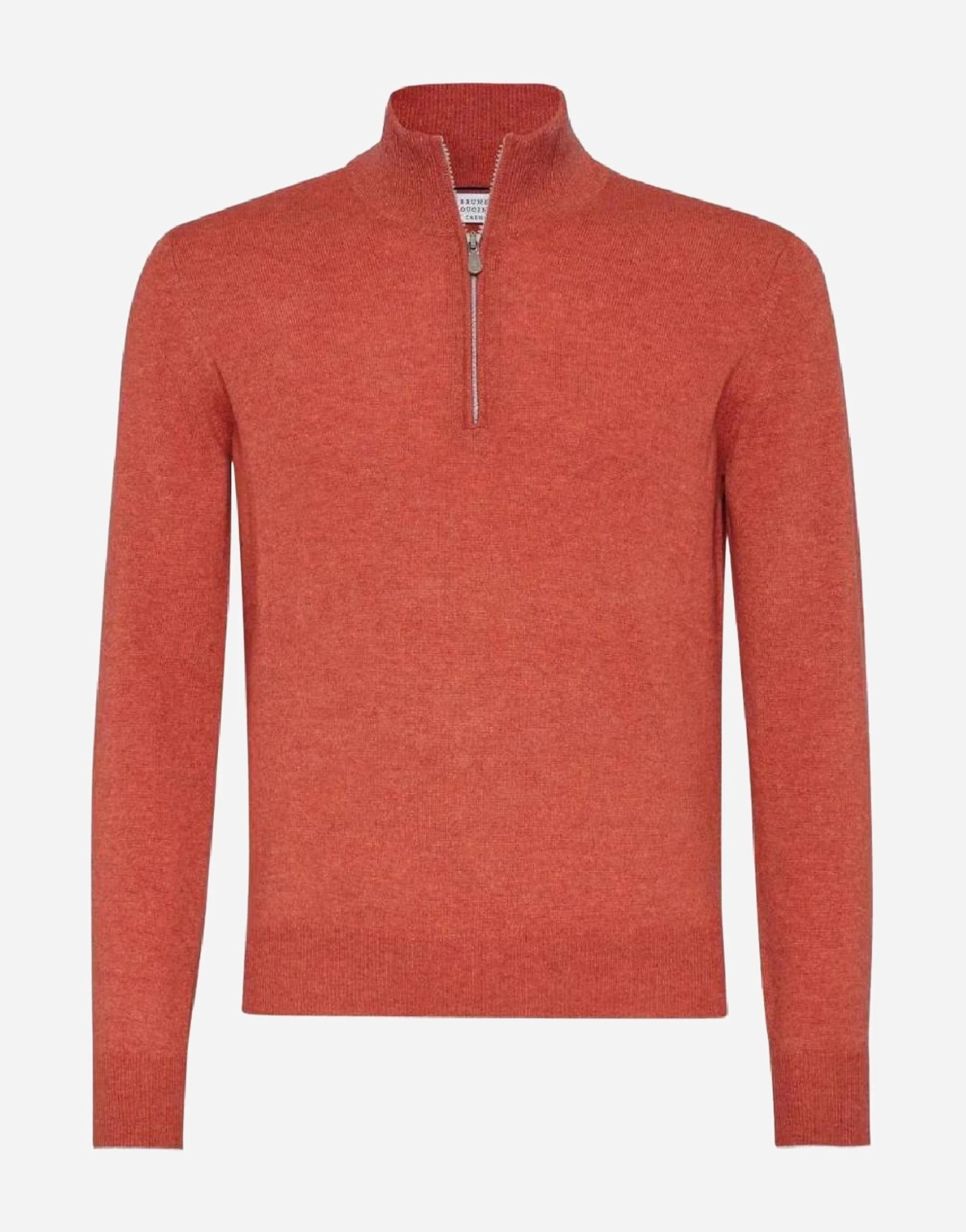 Brunello Cucinelli オレンジ ハーフジップ カシミヤセーター Brunello Cucinelli オレンジ ハーフジップ カシミヤセーター