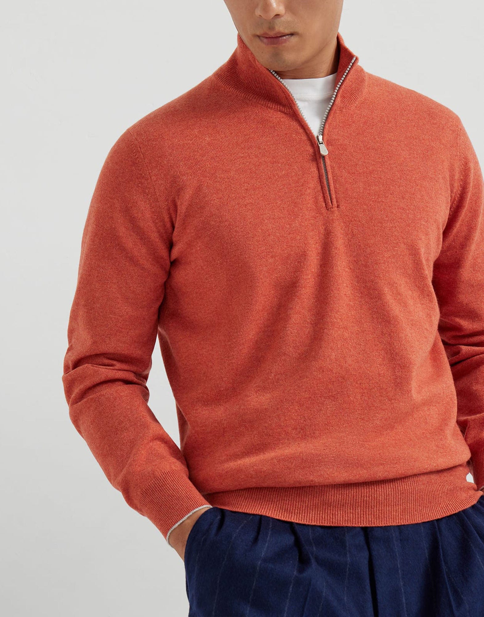 美品！BRUNELLO CUCINELLI カシミヤセーター50 Brunello Cucinelli Orange Half-Zip Cashmere Sweater | Sendegaro