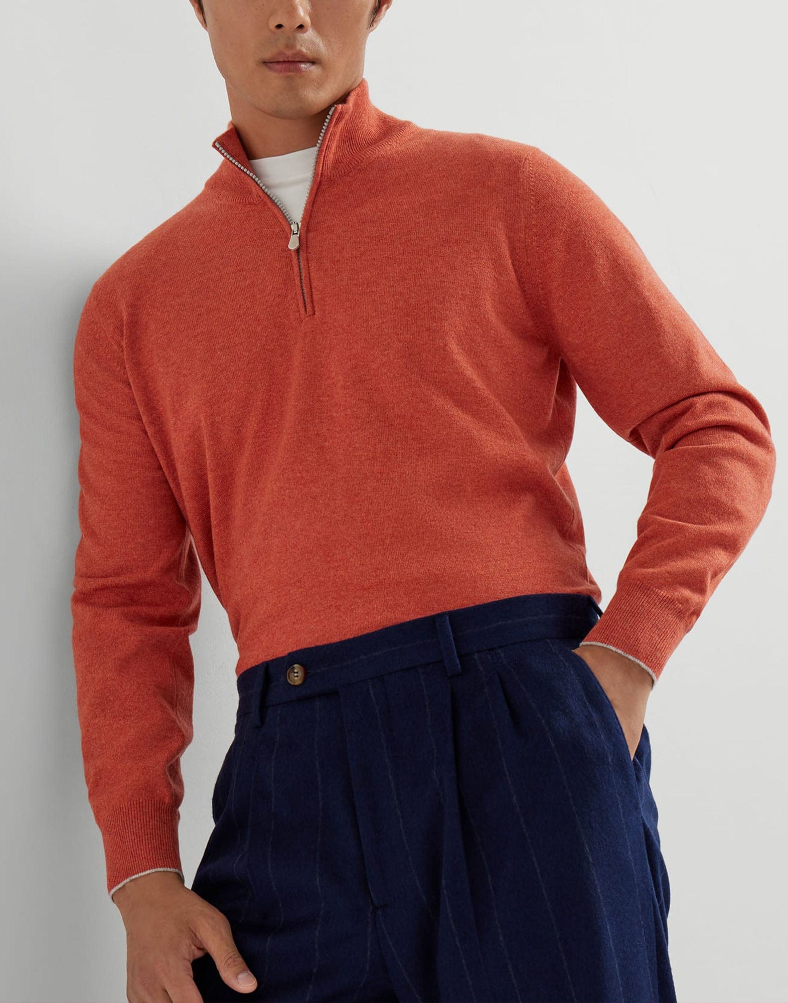 Brunello Cucinelli Orange Half-Zip Cashmere Sweater