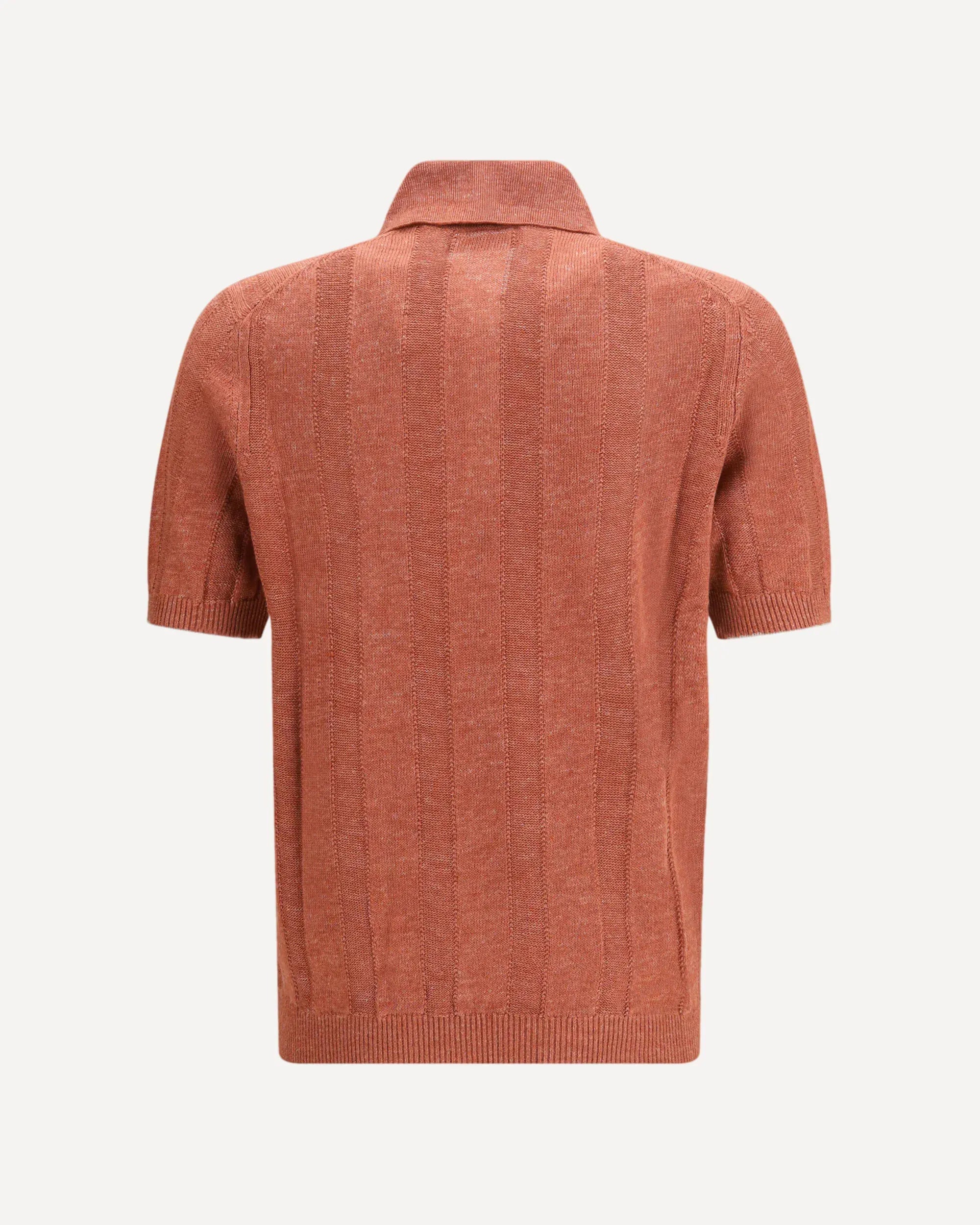 Brunello Cucinelli Orange Linen-Cotton Blend Wide Rib Knit Polo