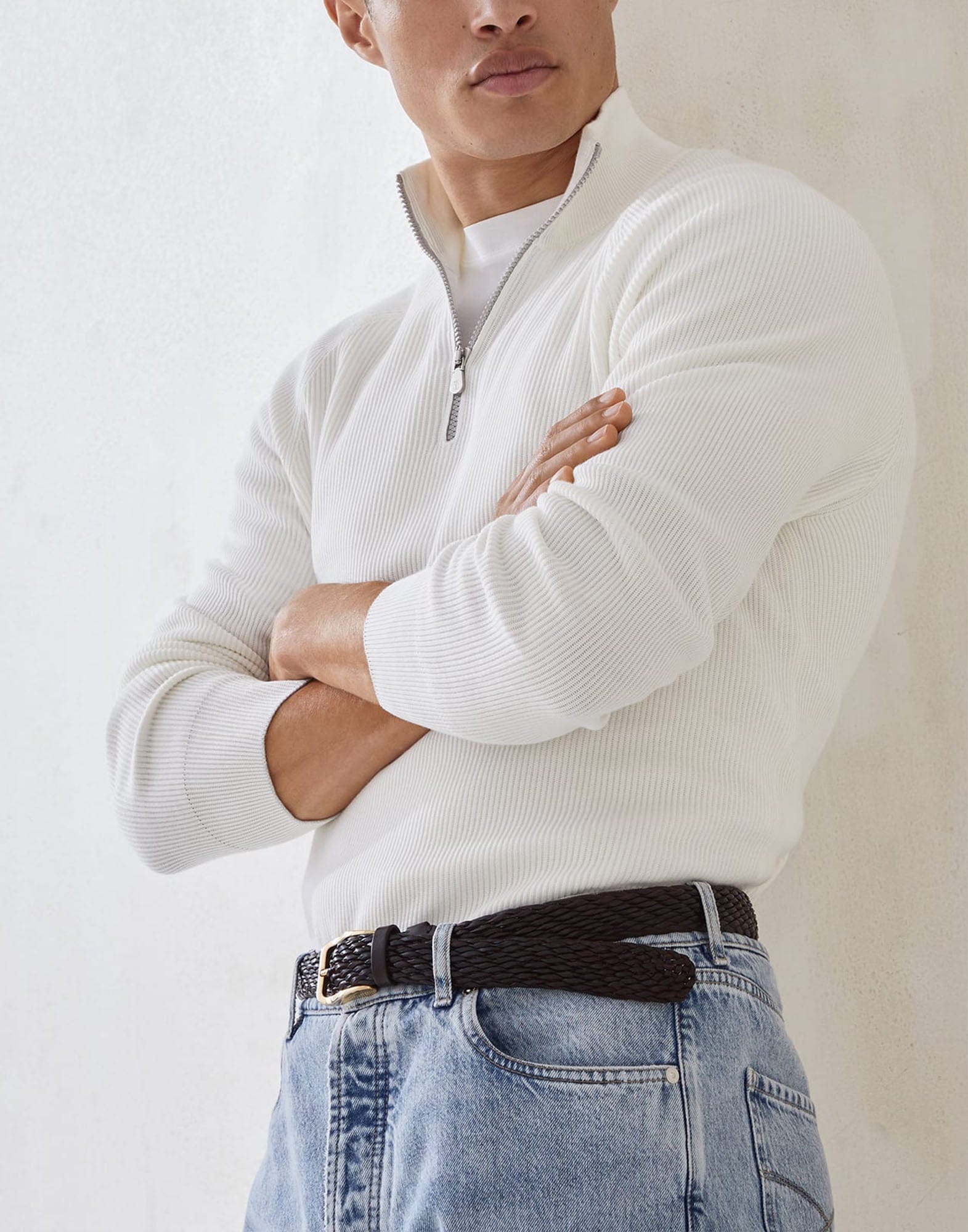 Brunello Cucinelli Panama Cotton Half-Zip Rib Sweater | Sendegaro ZA