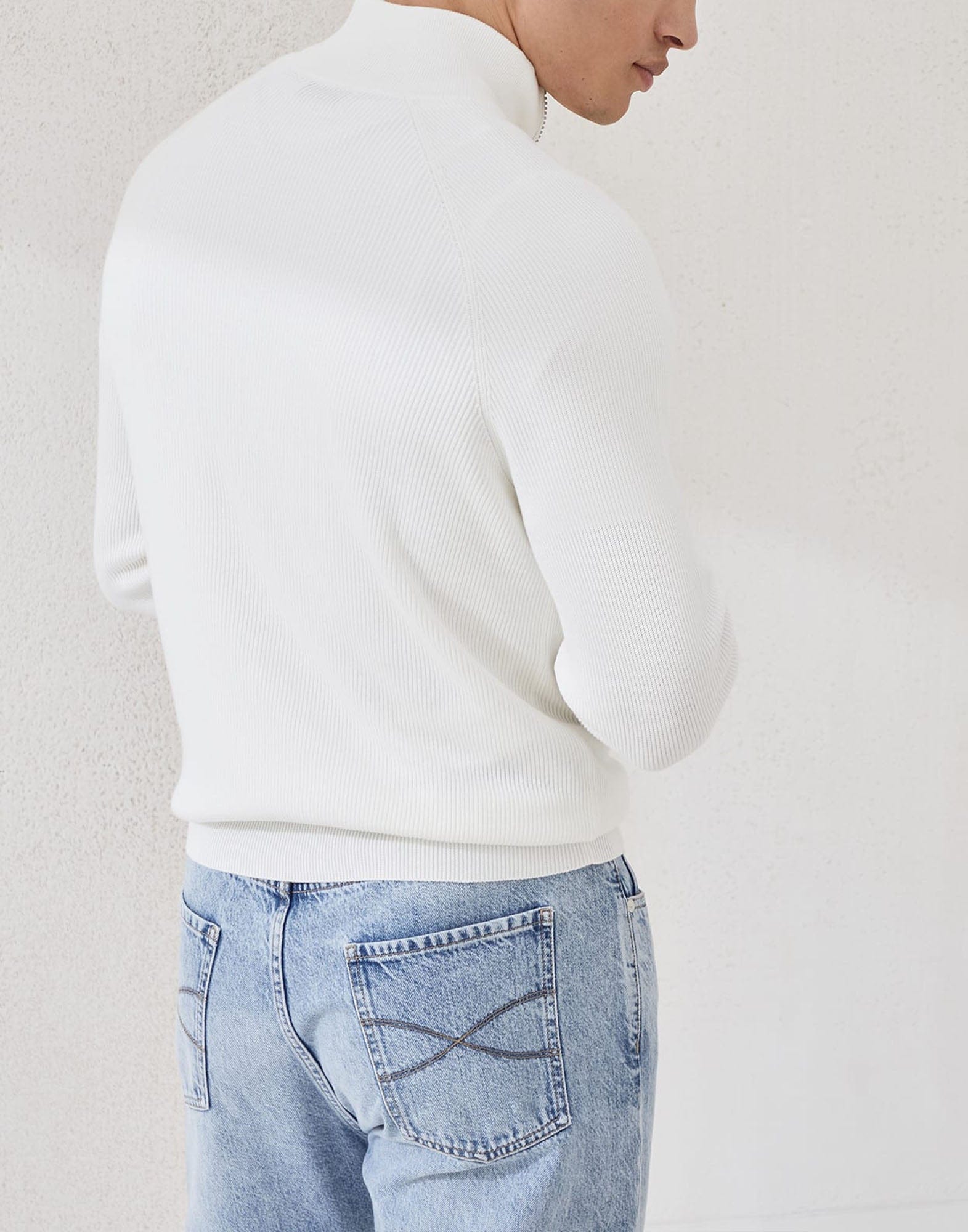 Brunello Cucinelli Panama Cotton Half-Zip Rib Sweater | Sendegaro ZA