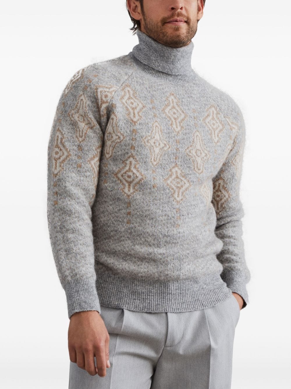 Brunello Cucinelli Patterned-Intarsia Roll-Neck Sweater