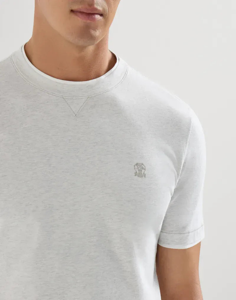Brunello Cucinelli Pearl Grey Cotton Logo T-Shirt