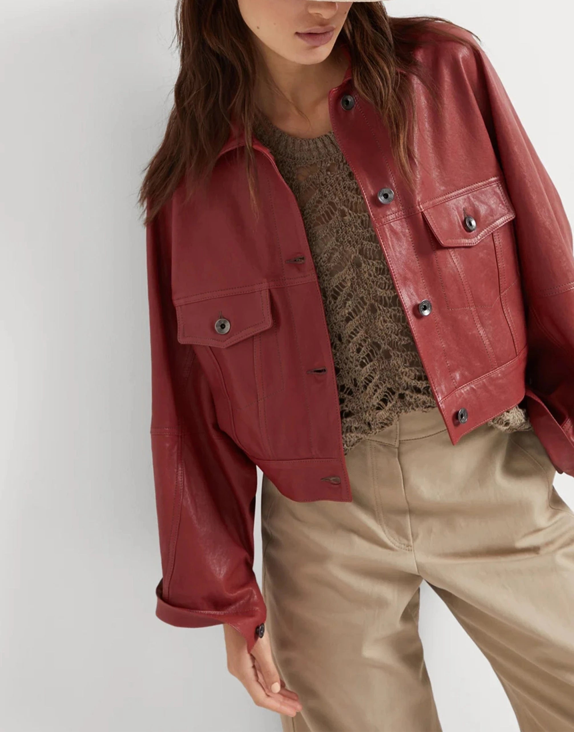 Brunello Cucinelli Polished Leather Monili Jacket | Sendegaro SA