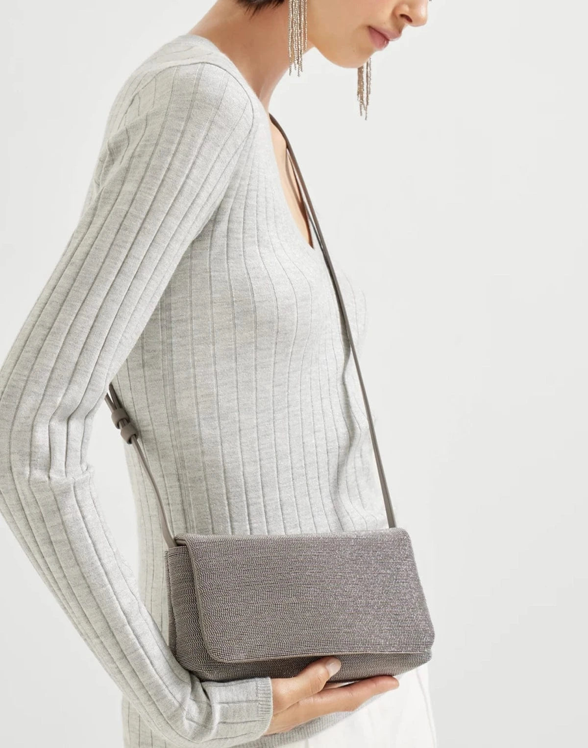 Brunello Cucinelli Precious Flap Leather Shoulder Bag