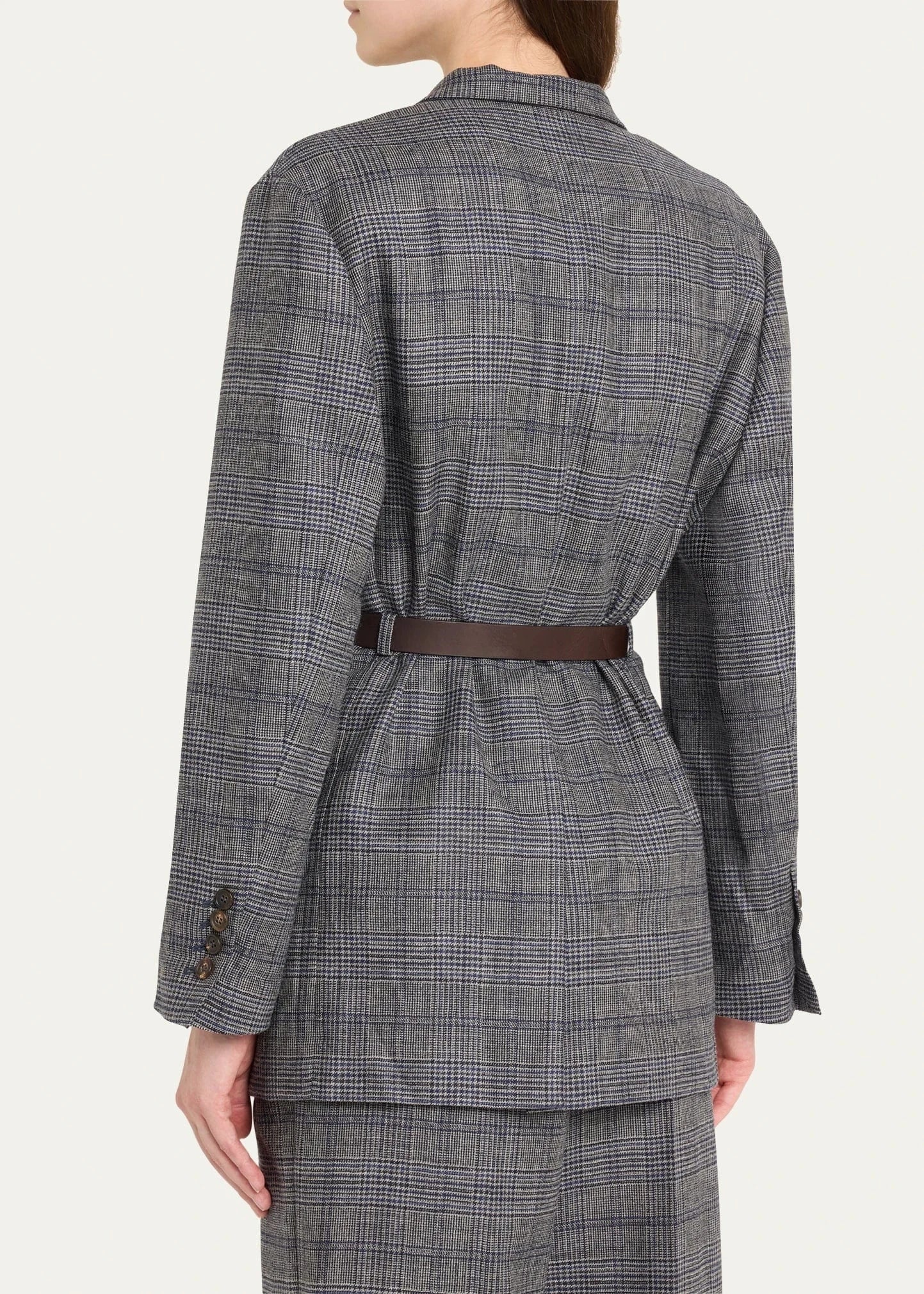 Brunello Cucinelli Prince Of Wales Belted Wool Blazer Jacket
