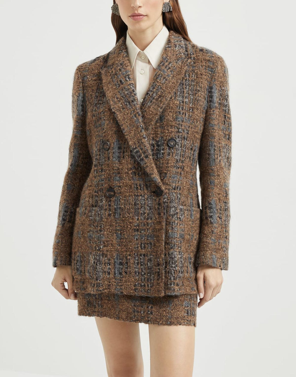 Brunello Cucinelli Prince of Wales Crispy Silk Blazer