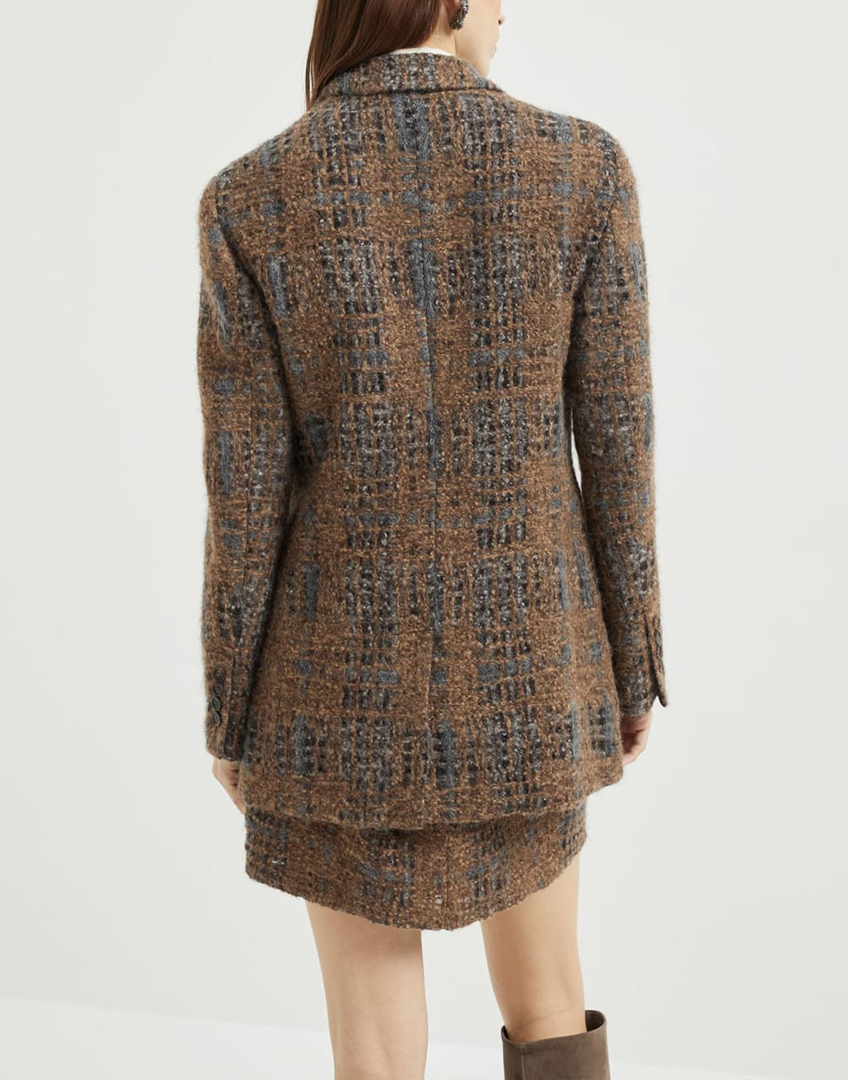 Brunello Cucinelli Prince of Wales Crispy Silk Blazer