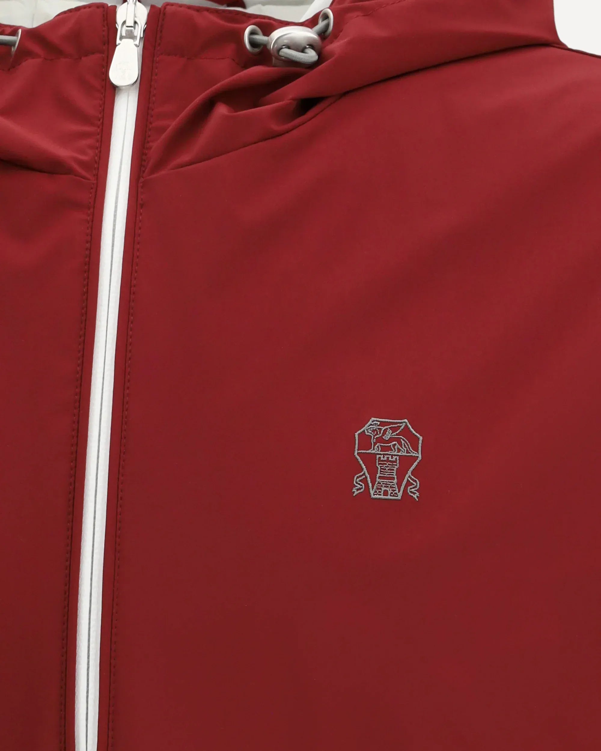Brunello Cucinelli Red Bonded Hooded Logo Jacket