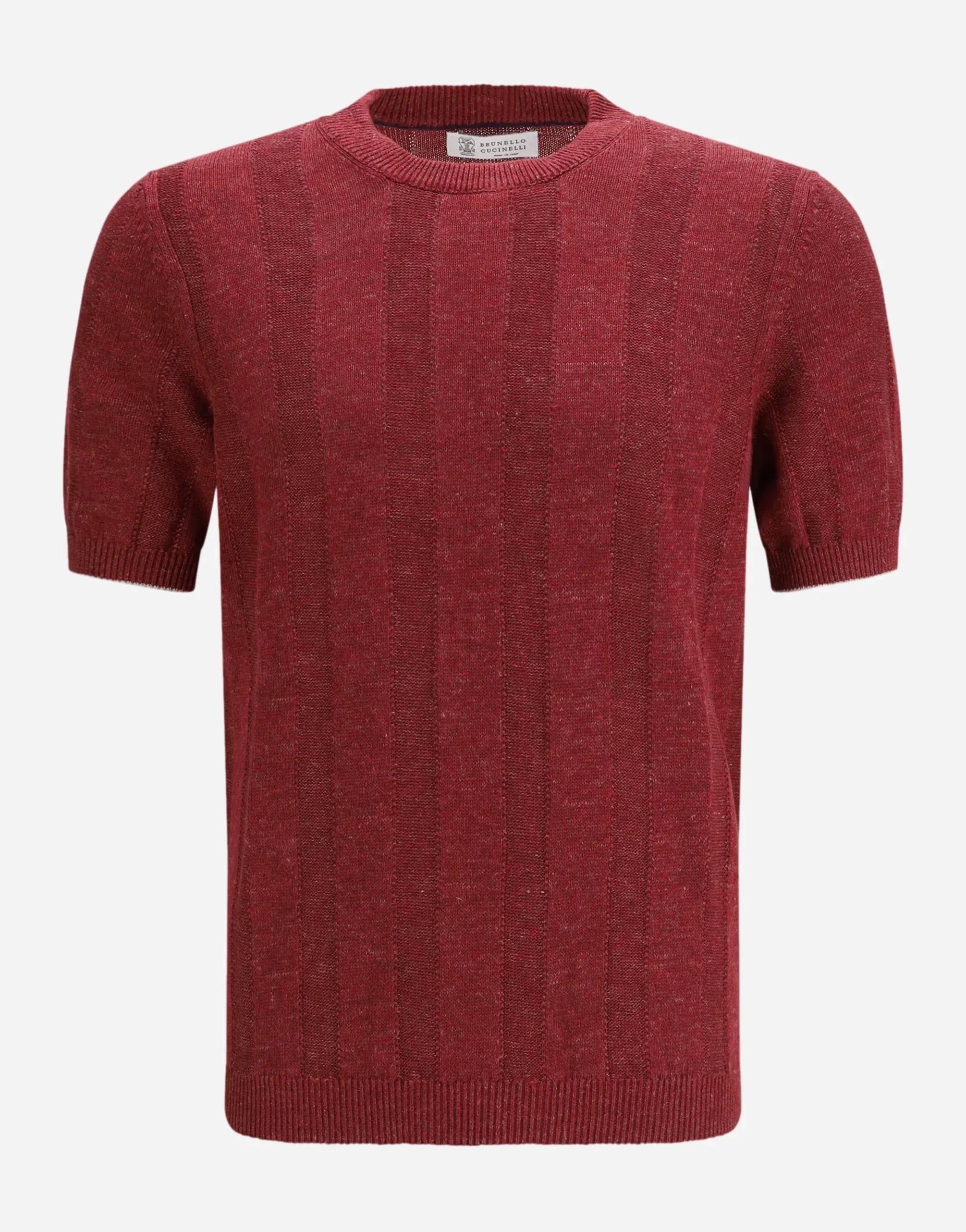Brunello Cucinelli Red Linen-Cotton Blend T-Shirt