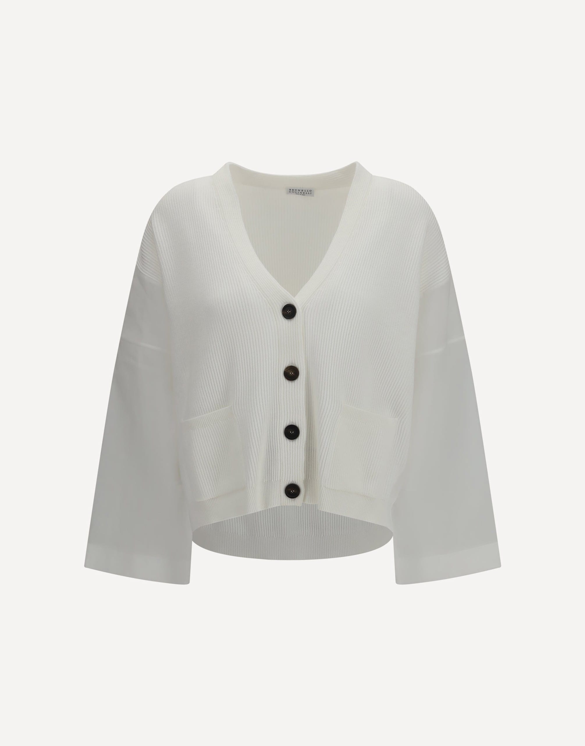 Brunello Cucinelli Ribbed Cardigan With Organza Sleeves