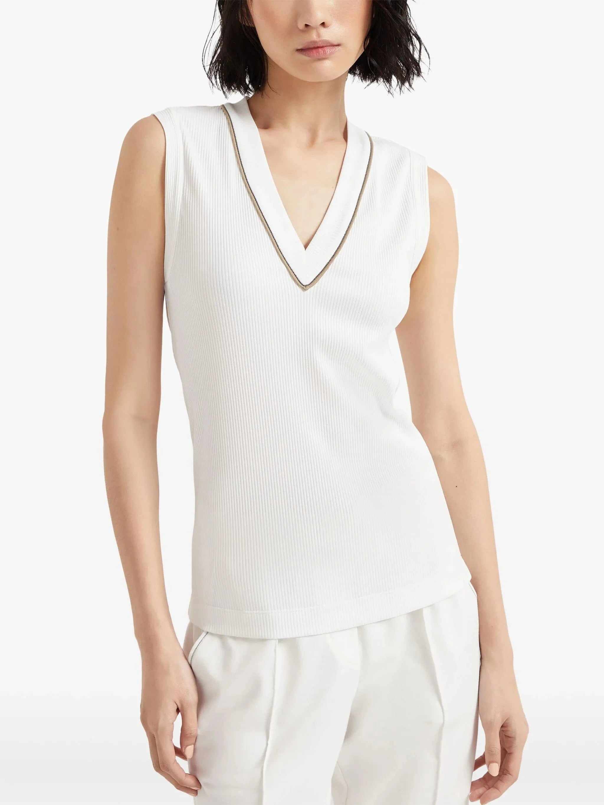 Brunello Cucinelli Ribbed Jersey Monili-Trim Vest