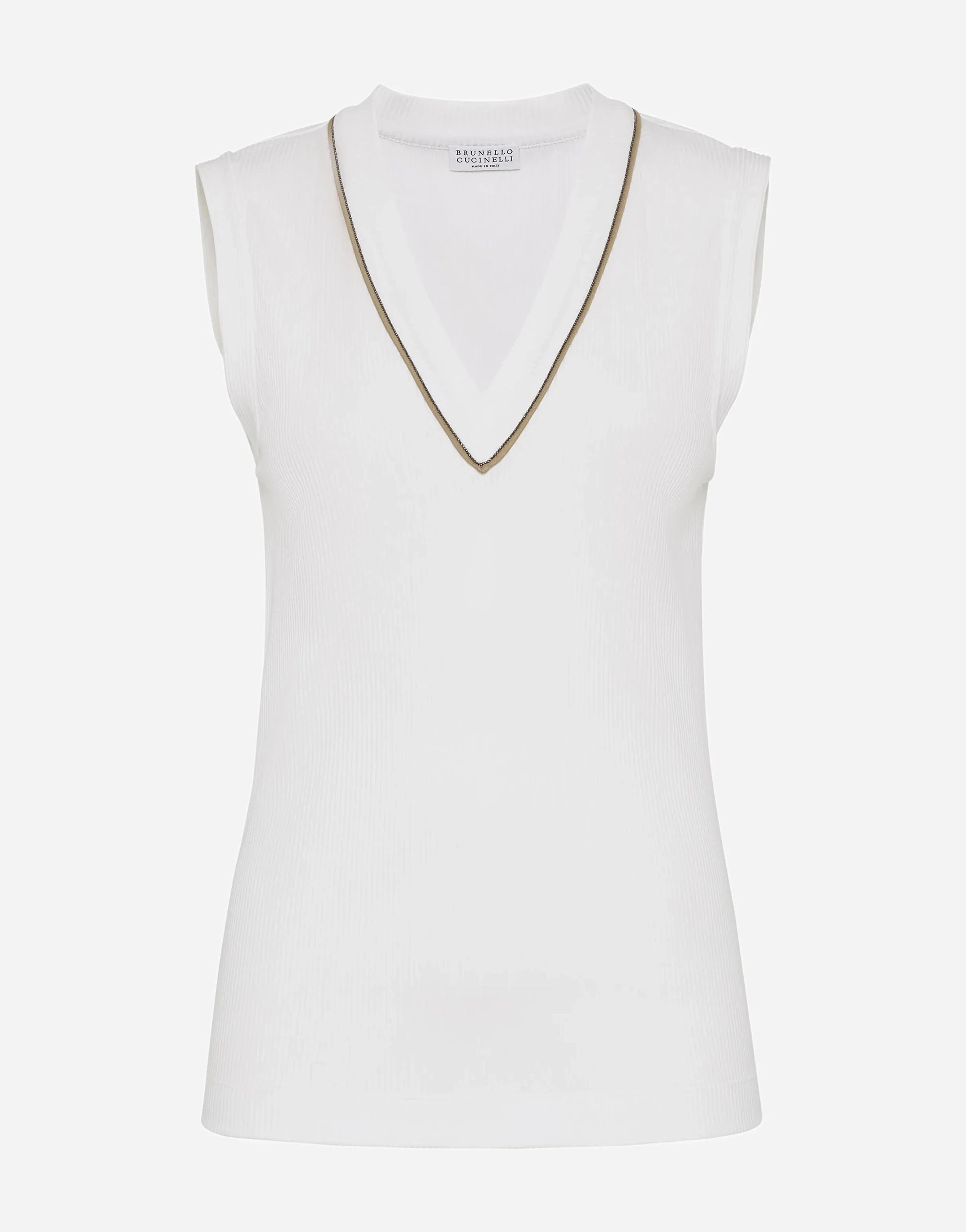 Brunello Cucinelli Ribbed-Knit Shiny Piping Vest